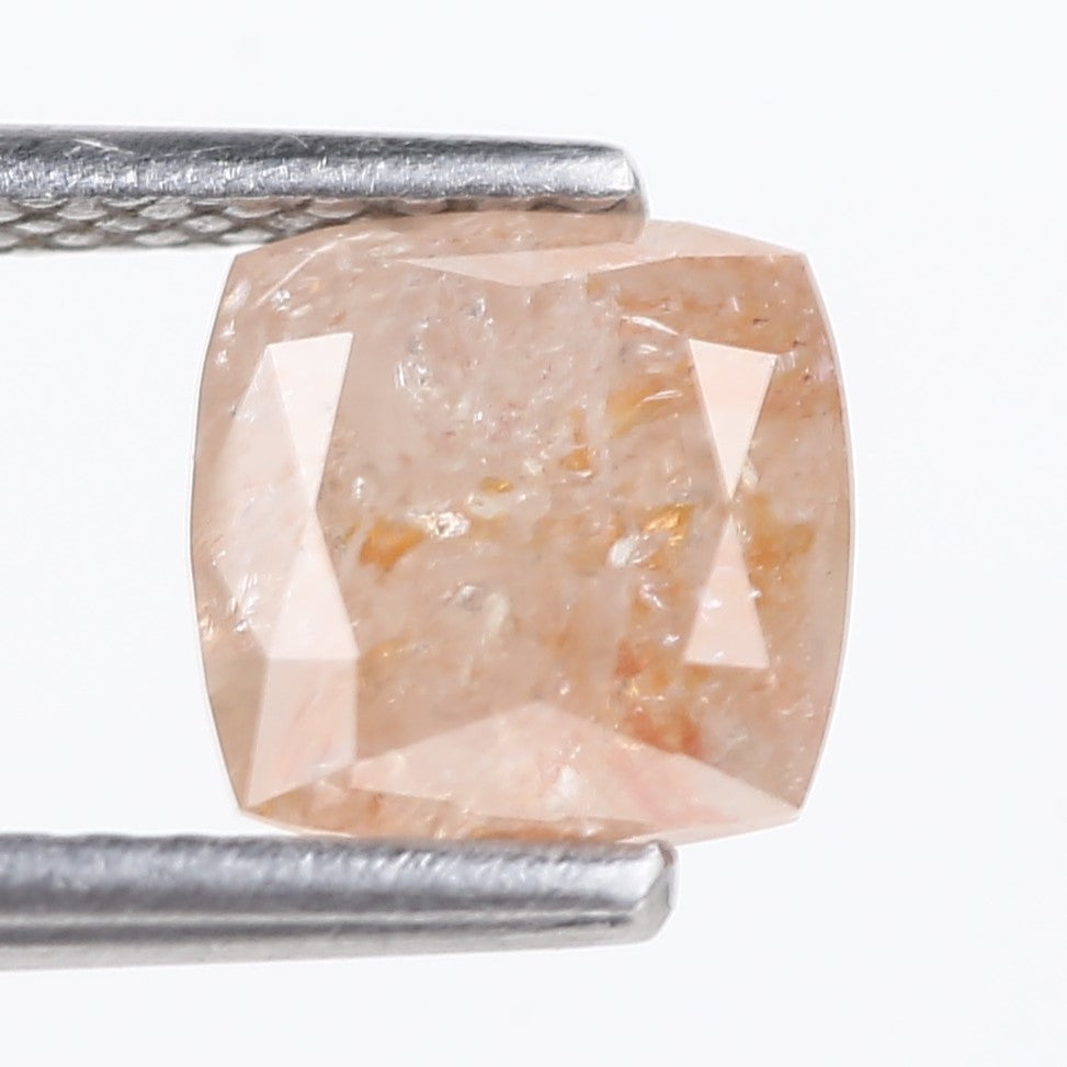 1.58 Carat Natural Peach Orange Cushion Cut Salt And Pepper Diamond 6.25 MM