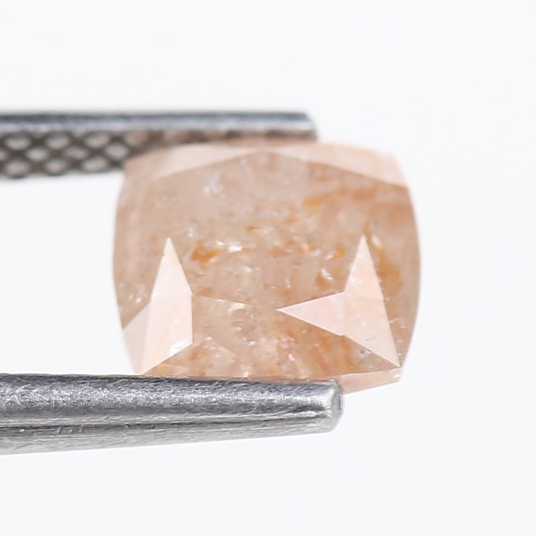 1.58 Carat Natural Peach Orange Cushion Cut Salt And Pepper Diamond 6.25 MM