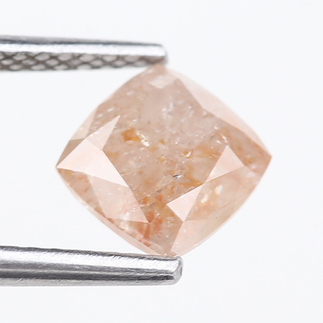 1.58 Carat Natural Peach Orange Cushion Cut Salt And Pepper Diamond 6.25 MM