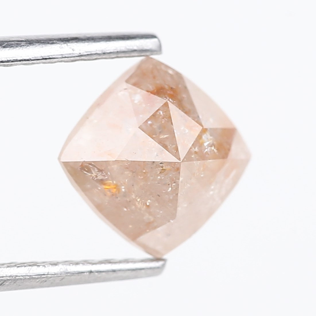 1.58 Carat Natural Peach Orange Cushion Cut Salt And Pepper Diamond 6.25 MM