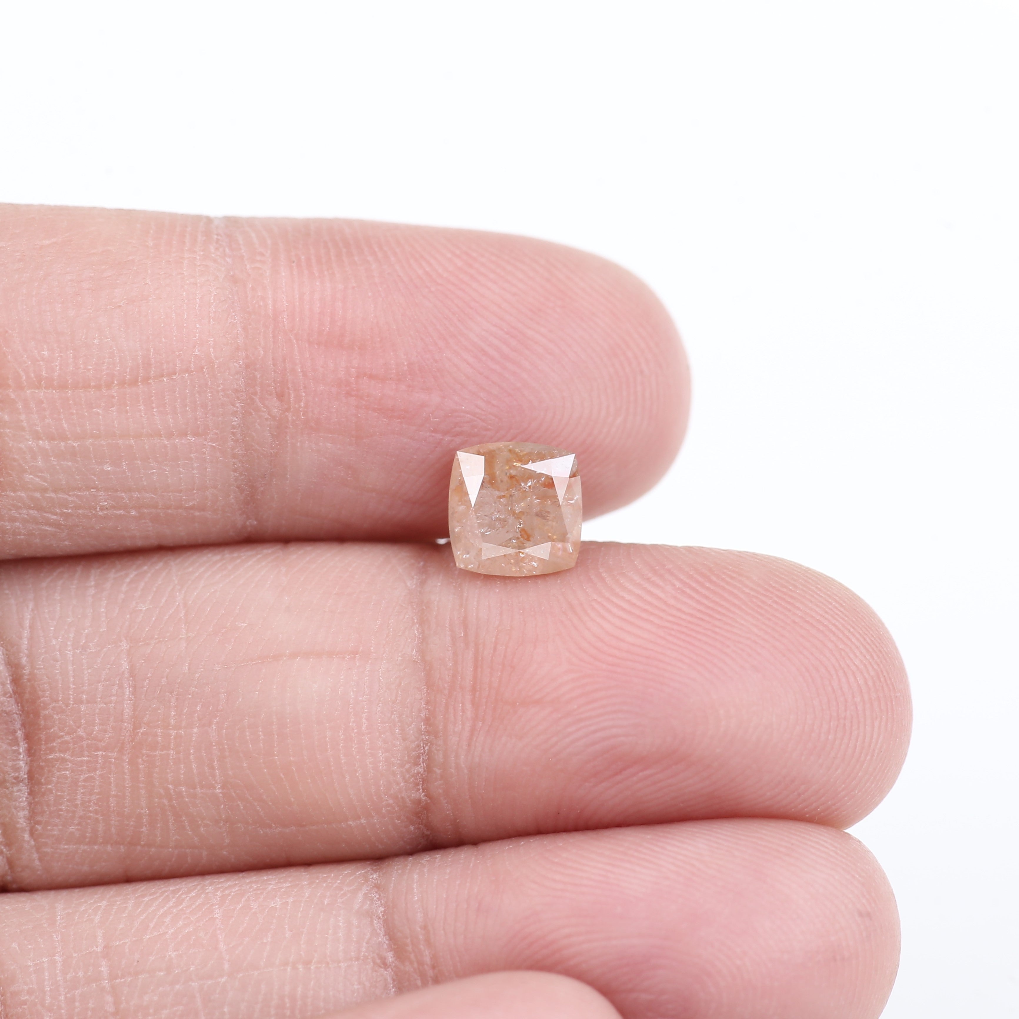 1.58 Carat Natural Peach Orange Cushion Cut Salt And Pepper Diamond 6.25 MM