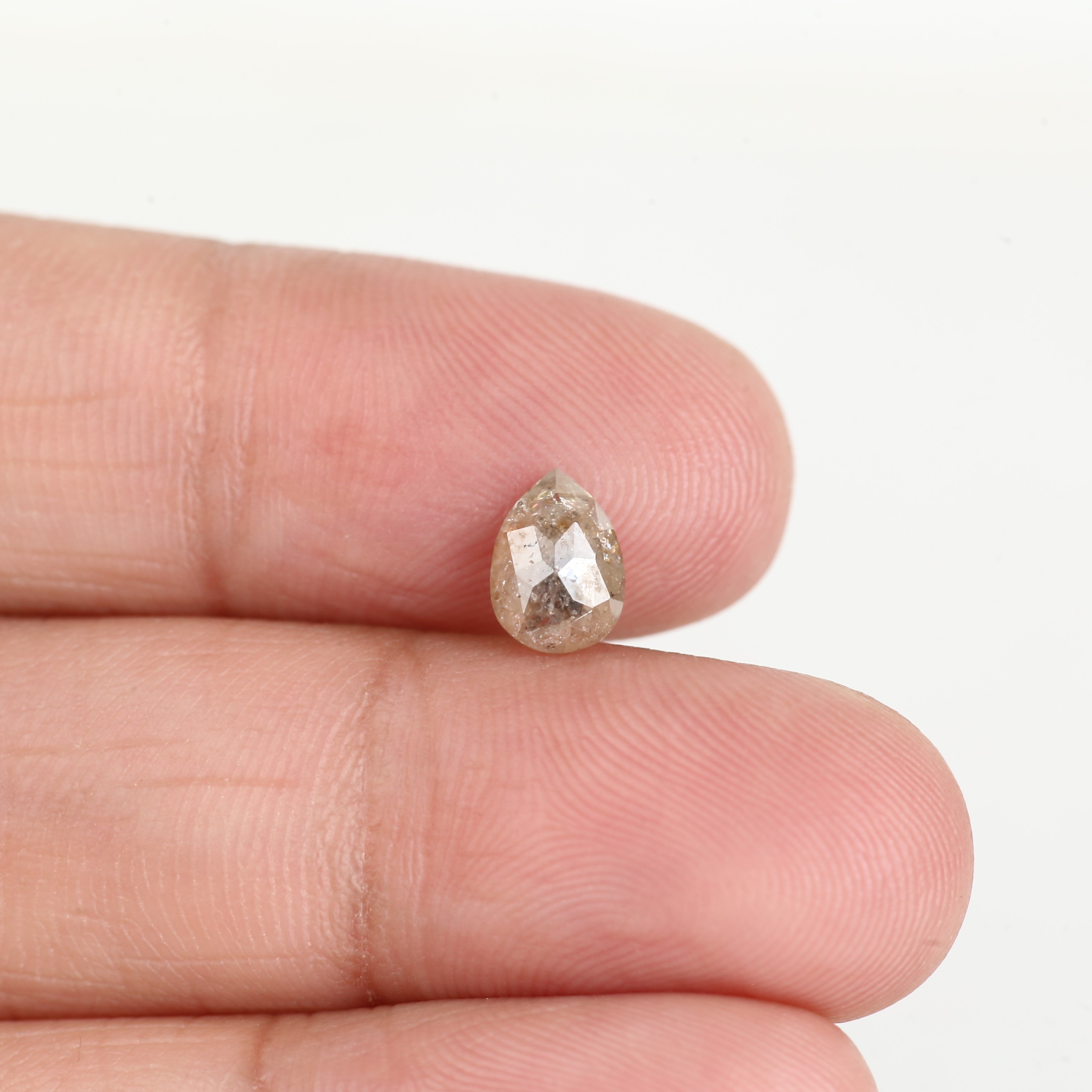 0.81 Carat Natural Pear Rose cut Salt and Pepper Diamond 7.30 MM