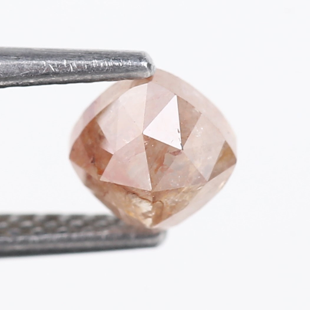 0.78 Carat Natural Peach Orange Cushion Cut Salt And Pepper Diamond 4.67 MM