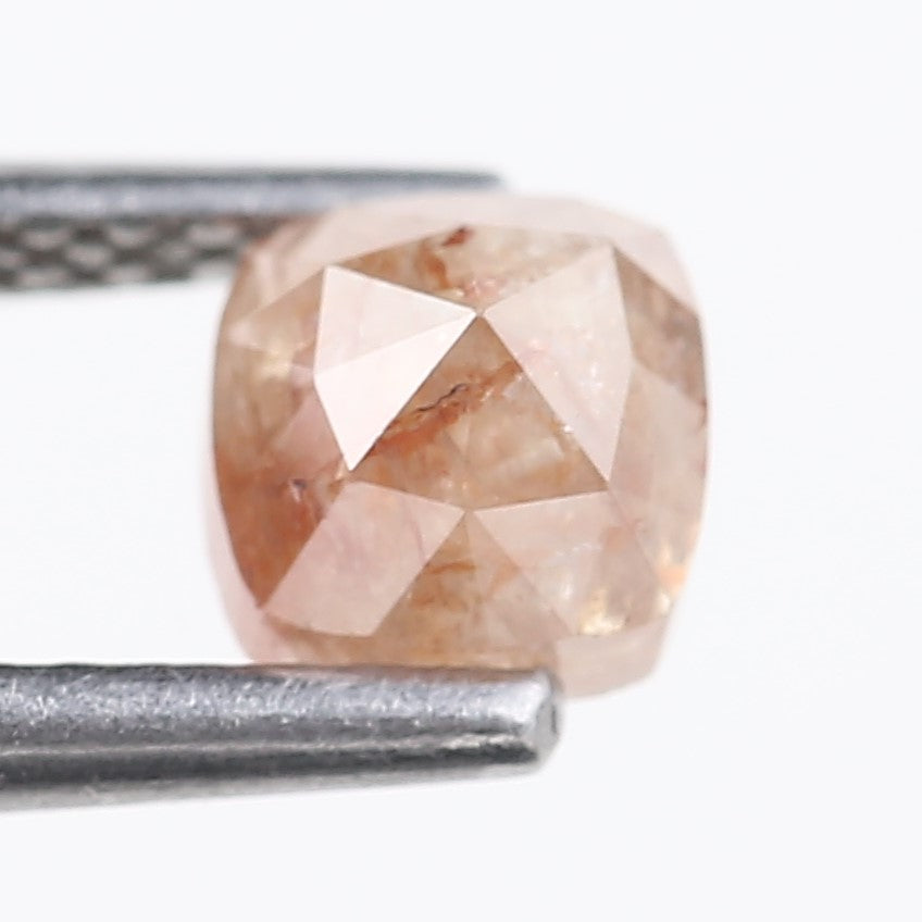 0.78 Carat Natural Peach Orange Cushion Cut Salt And Pepper Diamond 4.67 MM