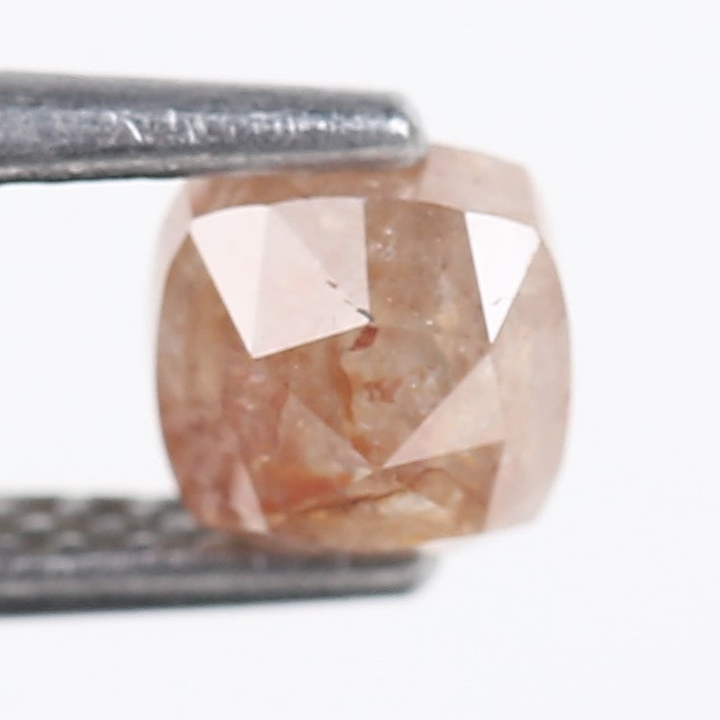 0.78 Carat Natural Peach Orange Cushion Cut Salt And Pepper Diamond 4.67 MM