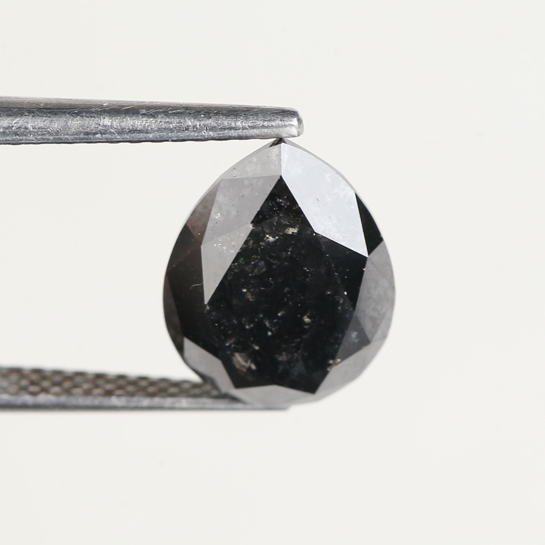 3.71 Carat Natural Pear Salt Pepper Black Diamond 11 MM