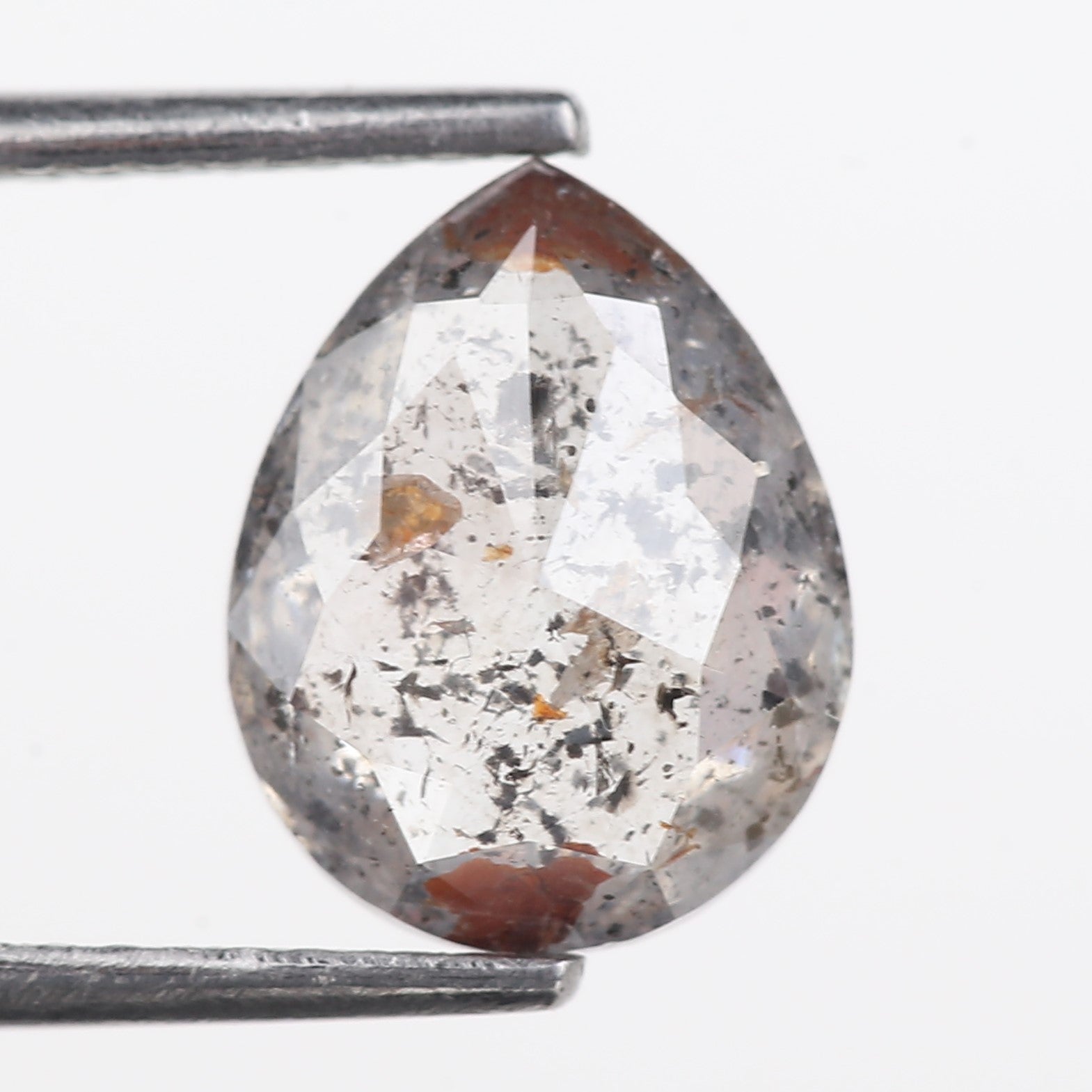 2.68 Carat Natural Salt And Pepper Grey Red Pear Cut Diamond 10.07 MM