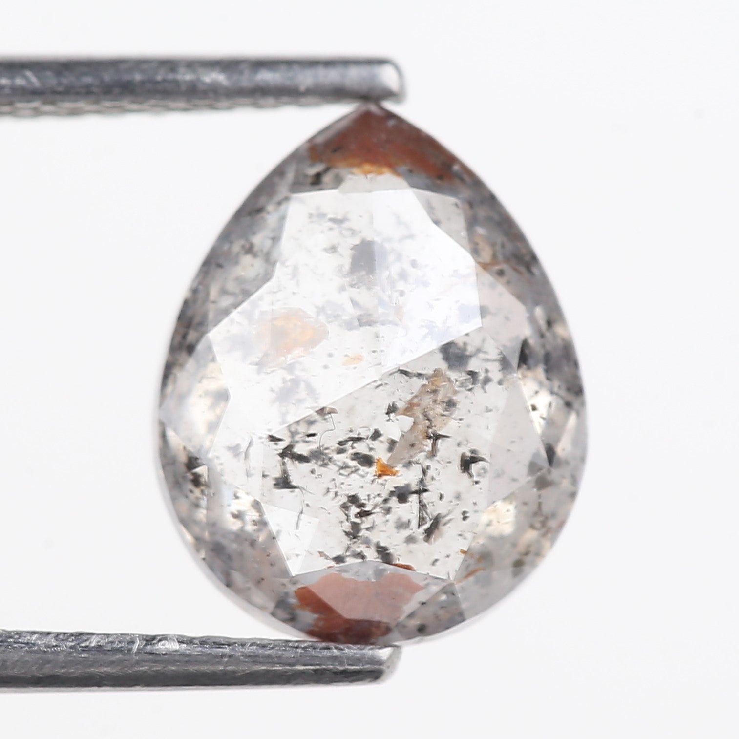 2.68 Carat Natural Salt And Pepper Grey Red Pear Cut Diamond 10.07 MM