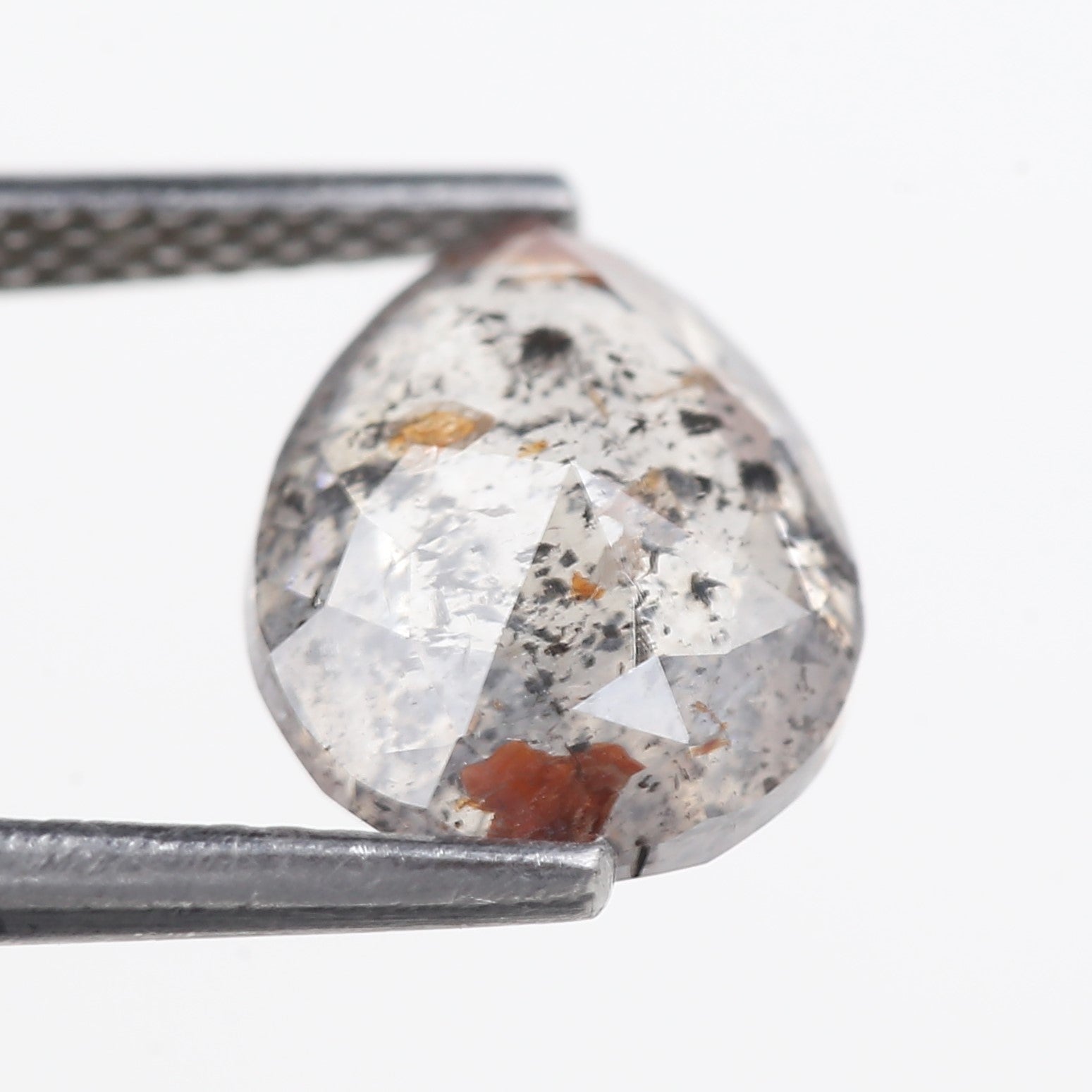 2.68 Carat Natural Salt And Pepper Grey Red Pear Cut Diamond 10.07 MM