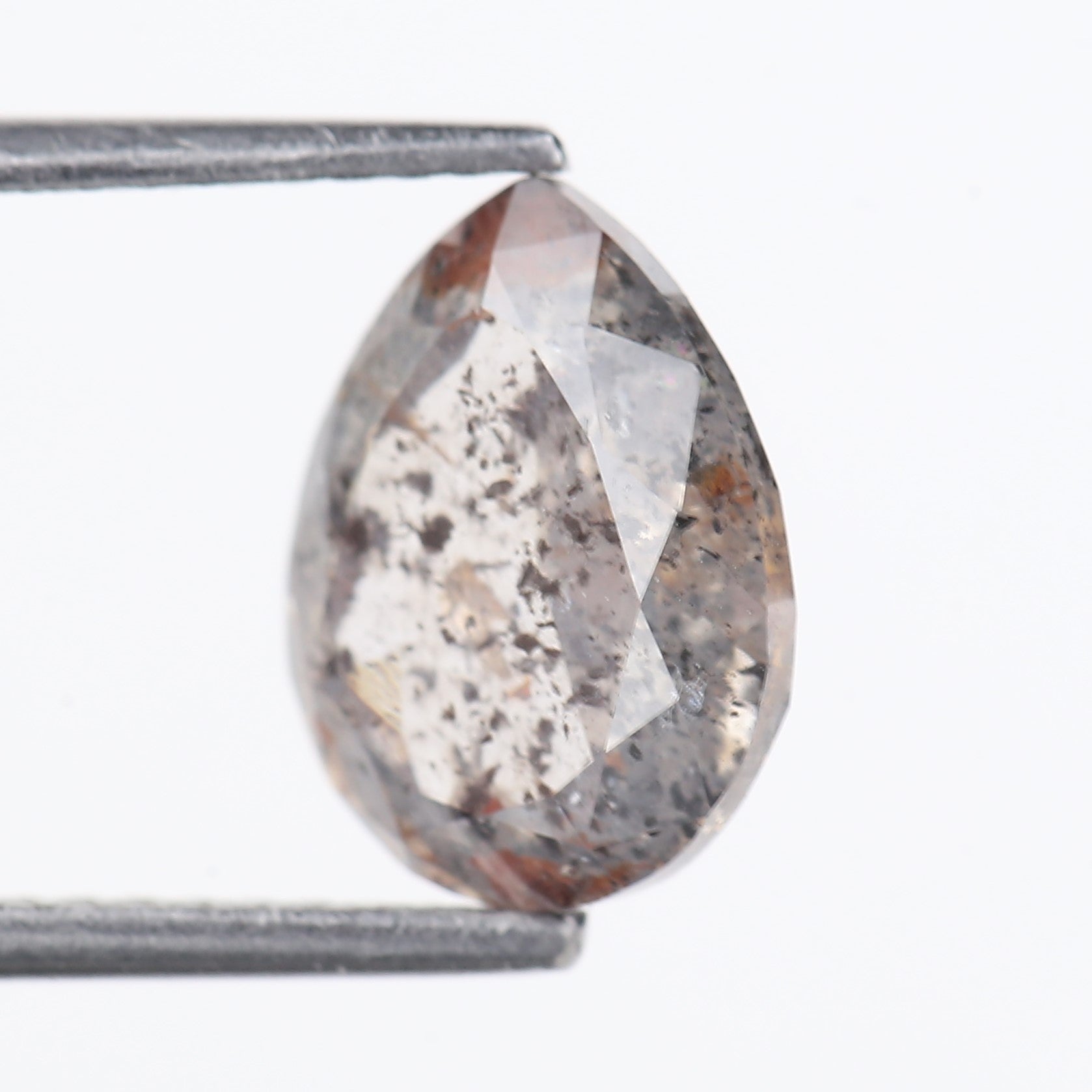 2.68 Carat Natural Salt And Pepper Grey Red Pear Cut Diamond 10.07 MM