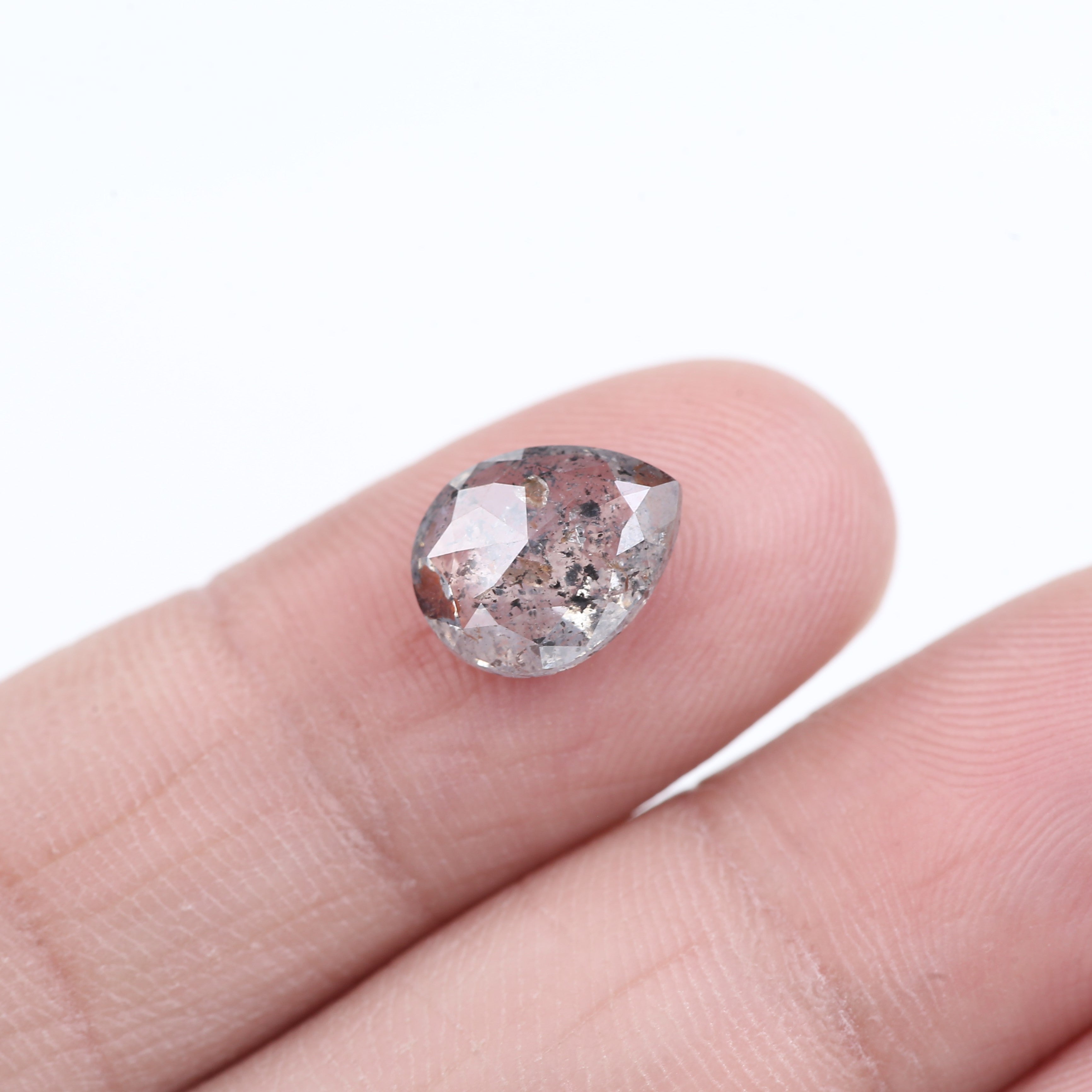 2.68 Carat Natural Salt And Pepper Grey Red Pear Cut Diamond 10.07 MM