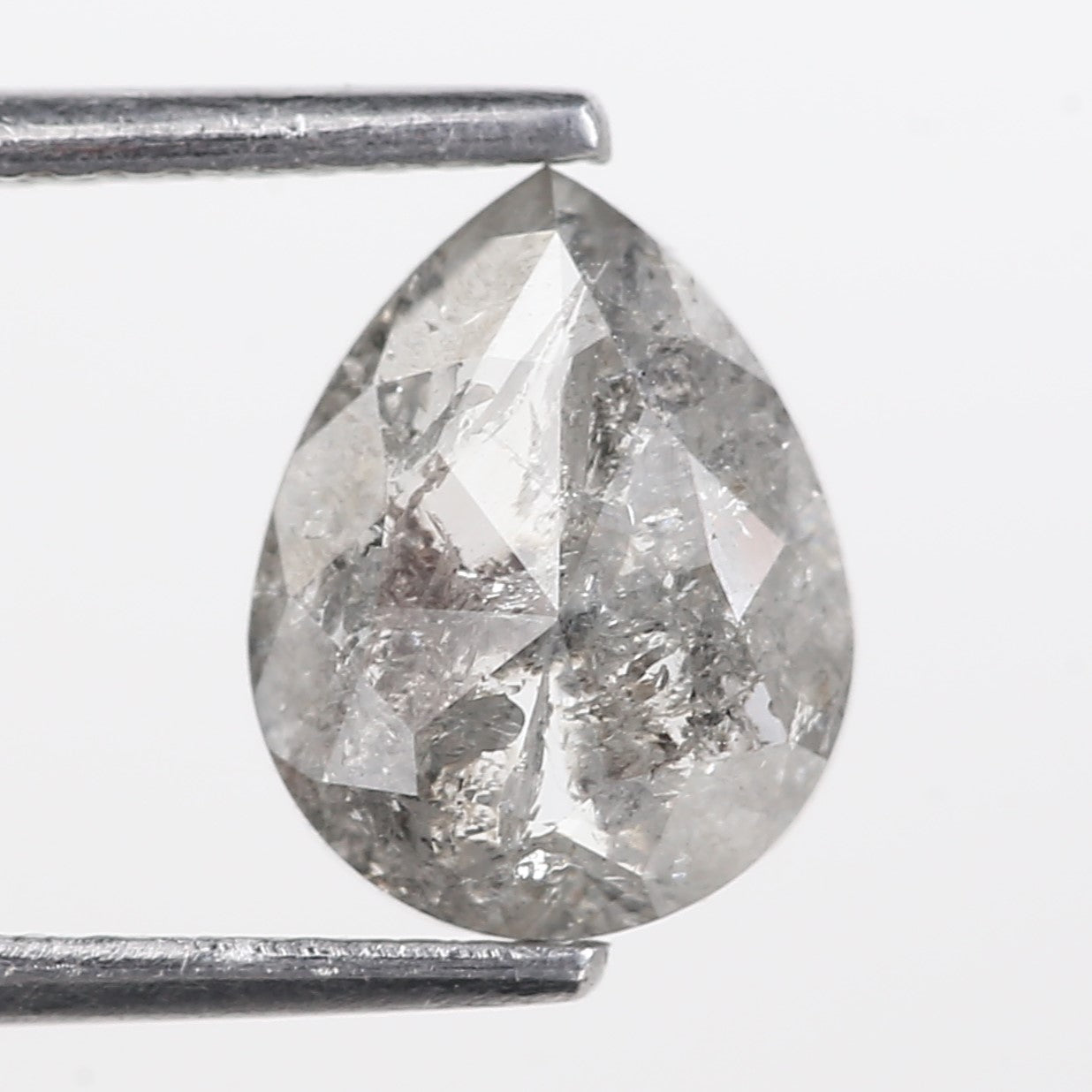 1.46 Carat Natural Icy Grey Pear Cut Salt And Pepper Diamond 8.09 MM