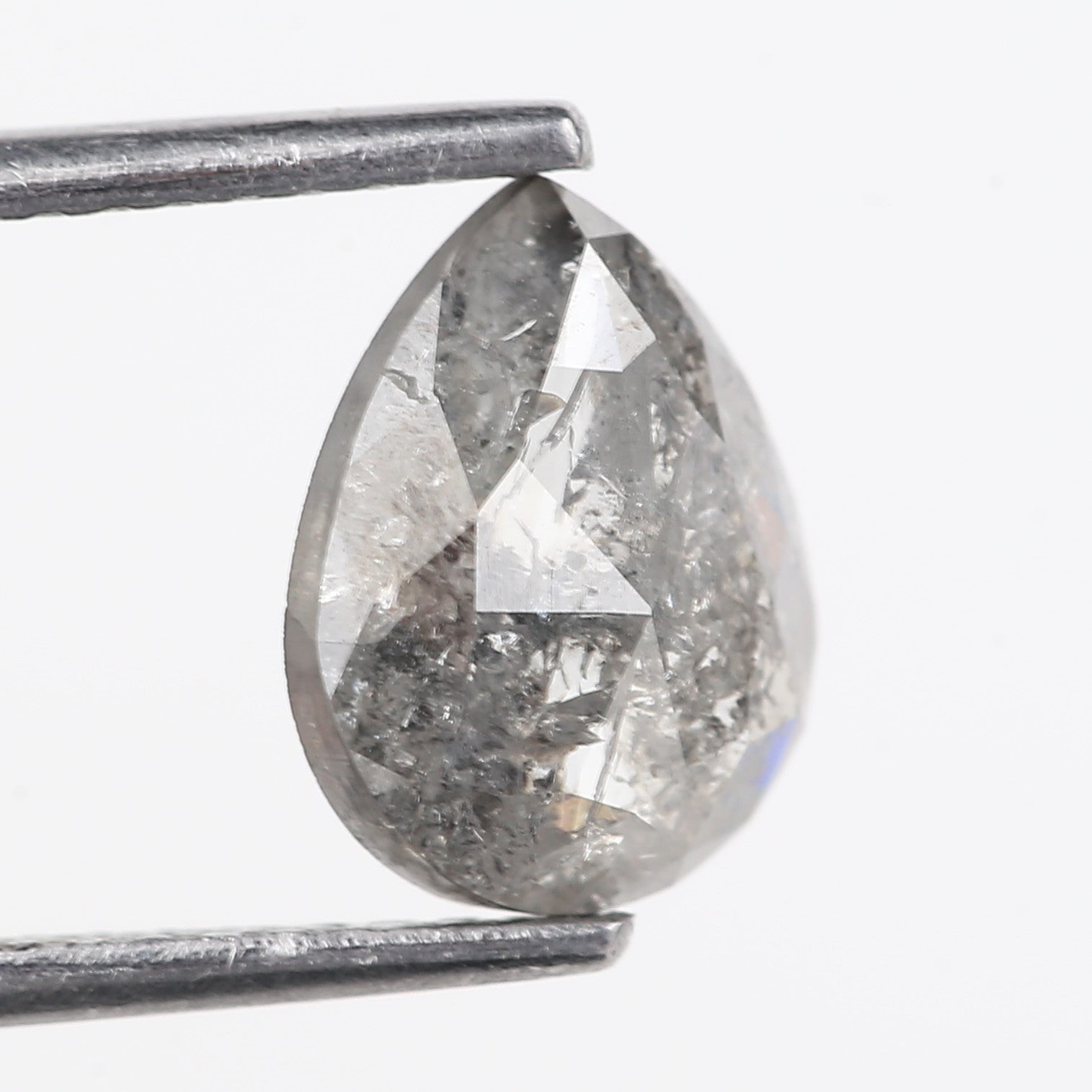 1.46 Carat Natural Icy Grey Pear Cut Salt And Pepper Diamond 8.09 MM