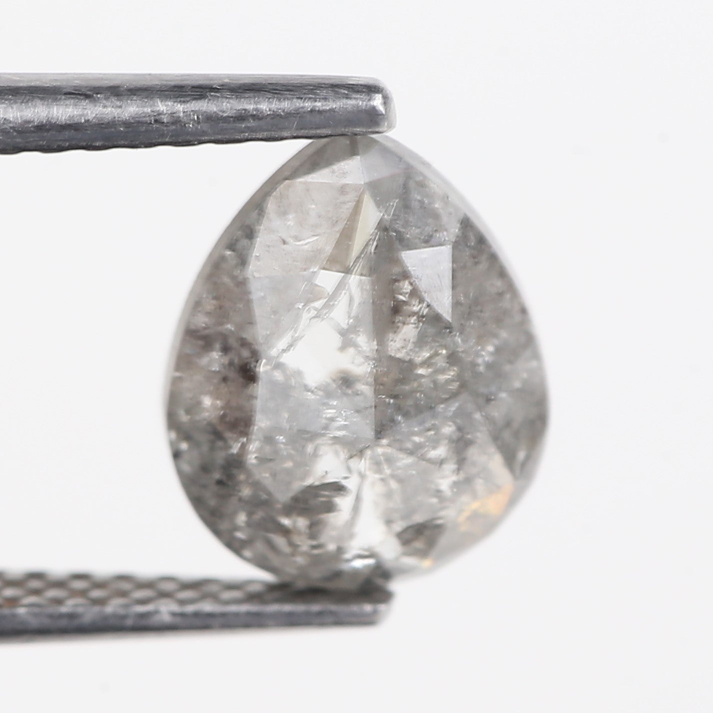 1.46 Carat Natural Icy Grey Pear Cut Salt And Pepper Diamond 8.09 MM