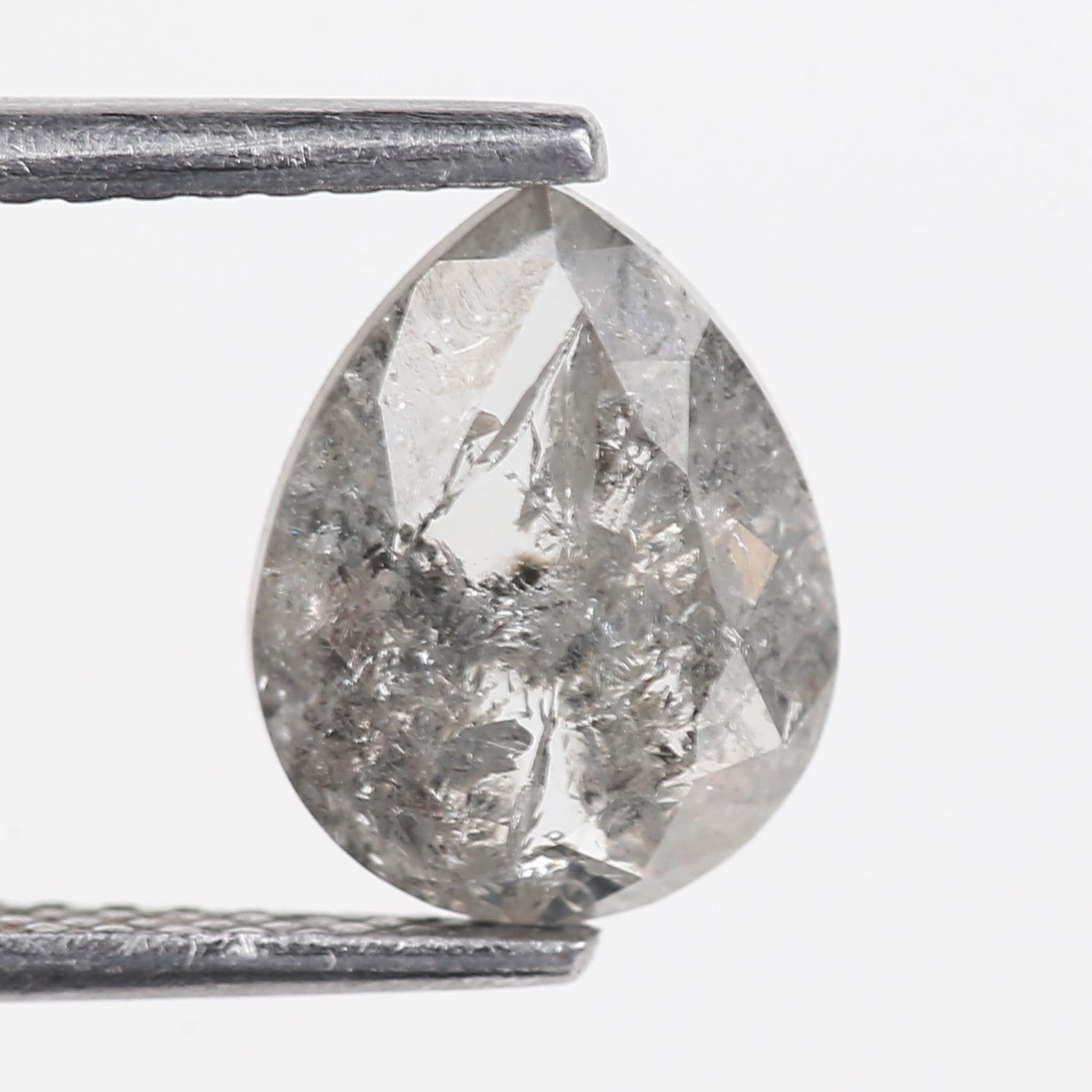 1.46 Carat Natural Icy Grey Pear Cut Salt And Pepper Diamond 8.09 MM