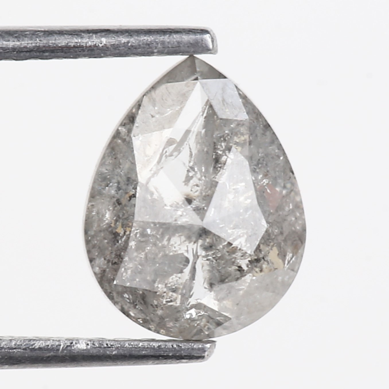 1.46 Carat Natural Icy Grey Pear Cut Salt And Pepper Diamond 8.09 MM