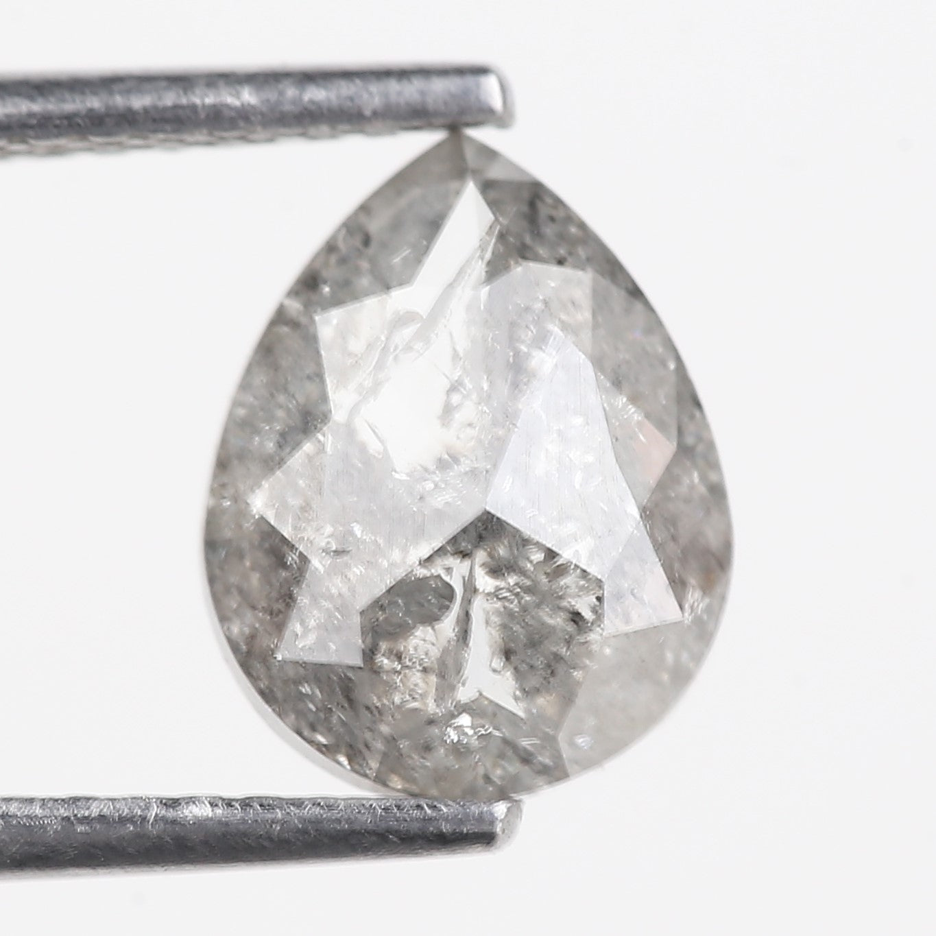 1.46 Carat Natural Icy Grey Pear Cut Salt And Pepper Diamond 8.09 MM