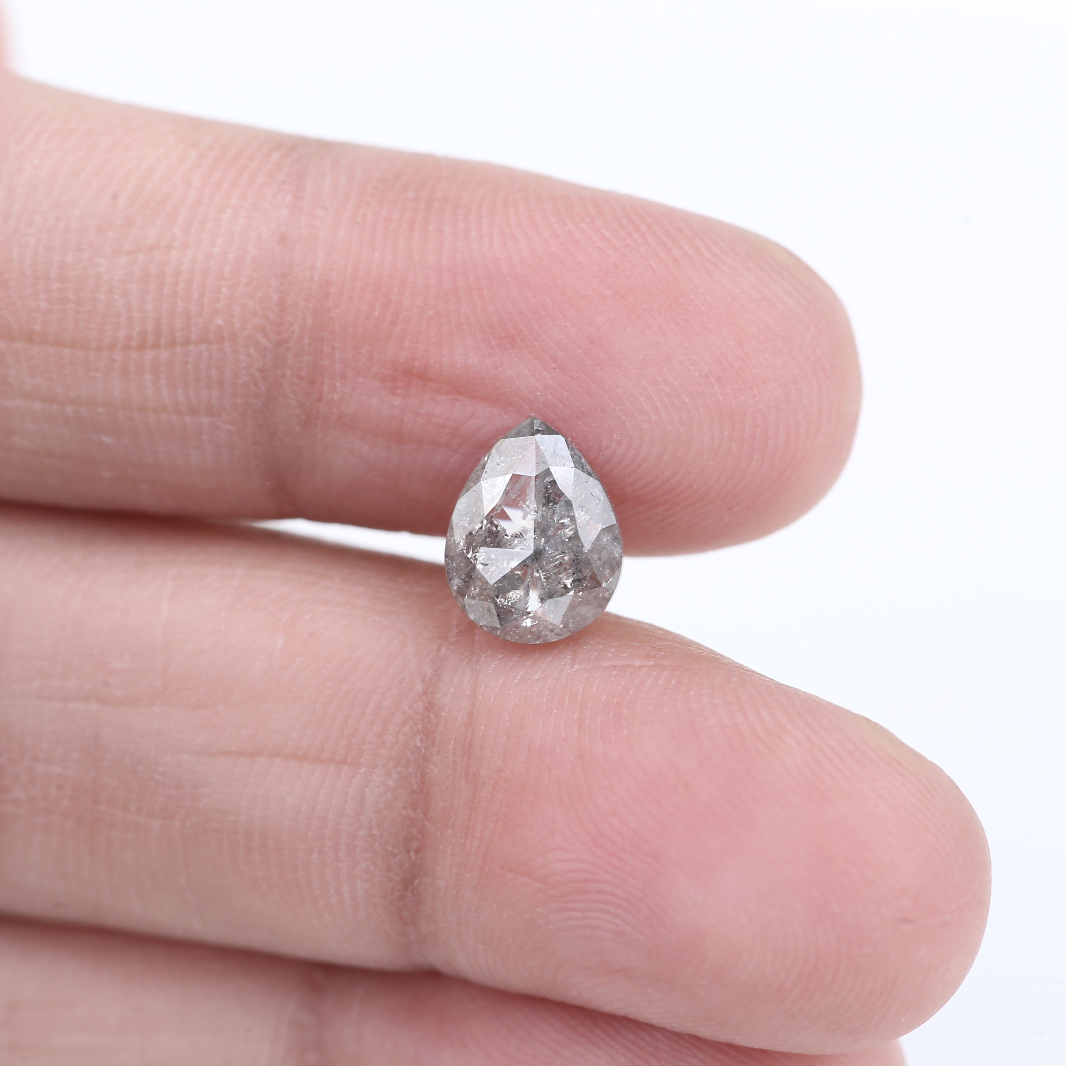 1.46 Carat Natural Icy Grey Pear Cut Salt And Pepper Diamond 8.09 MM