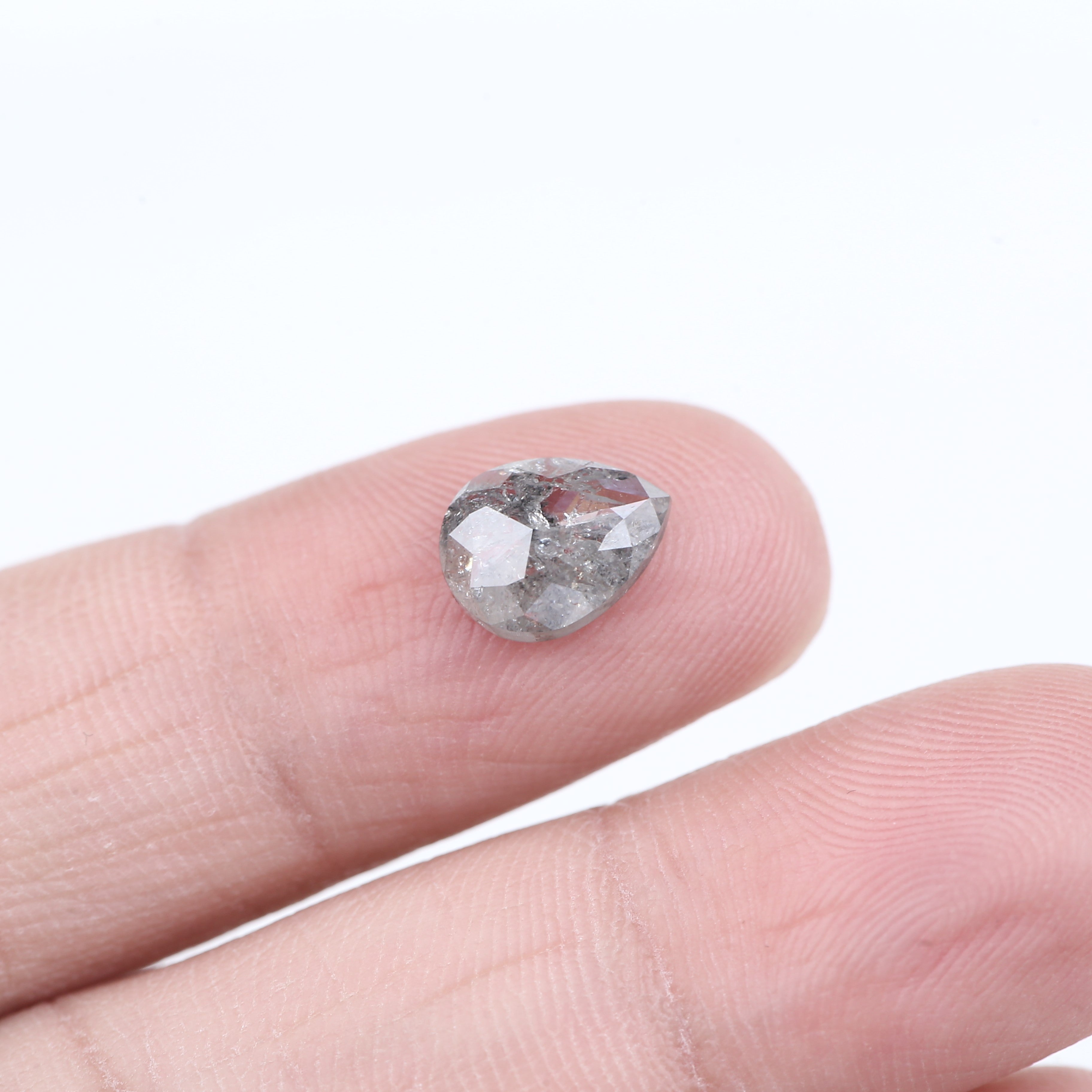 1.46 Carat Natural Icy Grey Pear Cut Salt And Pepper Diamond 8.09 MM