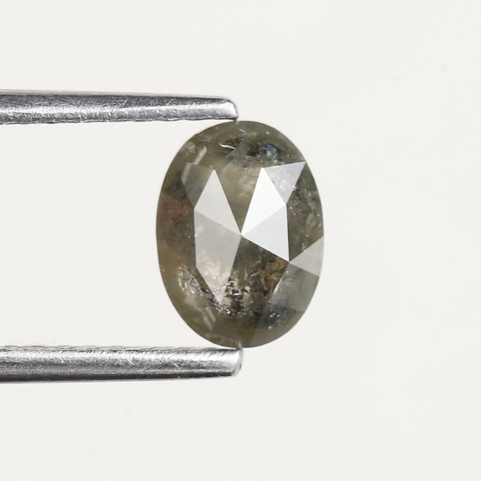 0.98 Carat Natural Oval Cut Grey Green Salt and Pepper Diamond 6.90 MM