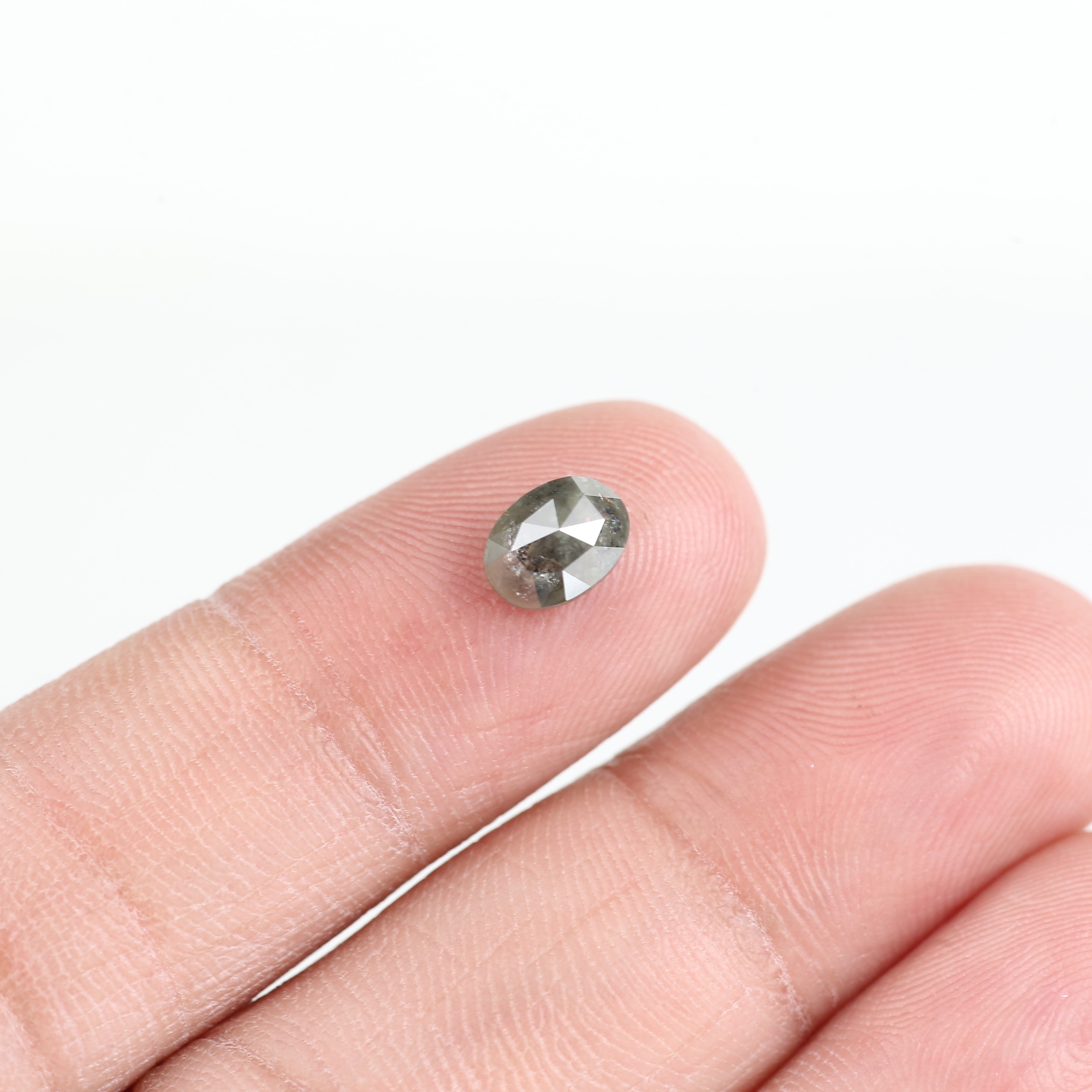 0.98 Carat Natural Oval Cut Grey Green Salt and Pepper Diamond 6.90 MM