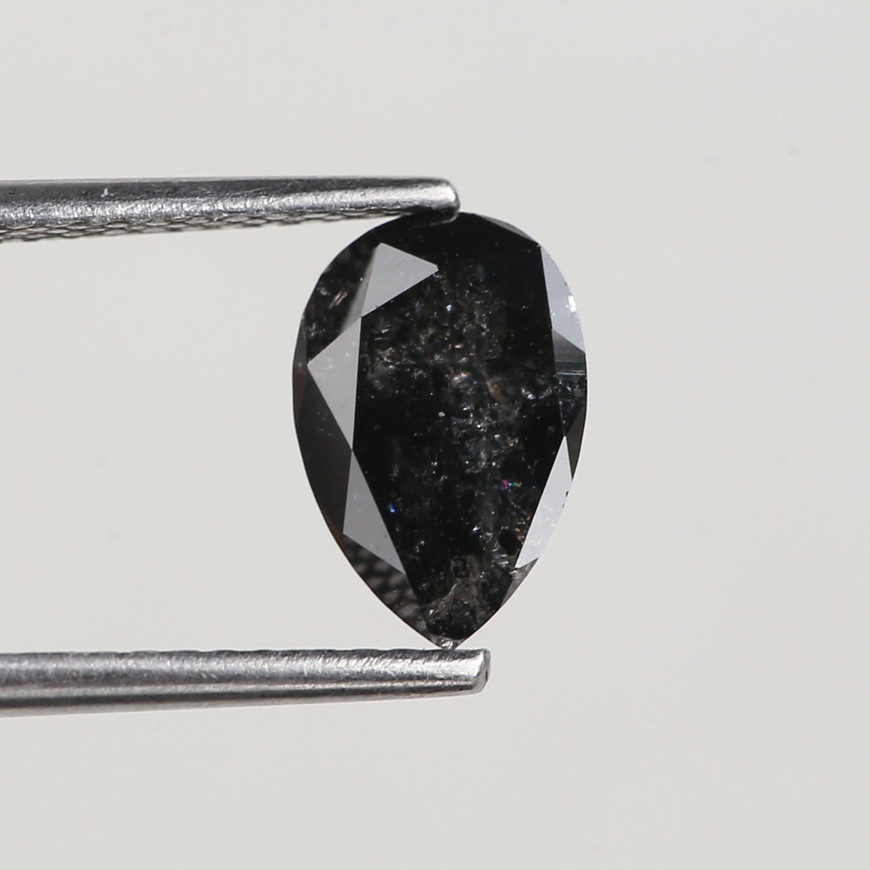 1.33 Carat Natural Black Pear Salt and Pepper Diamond 8.90 MM