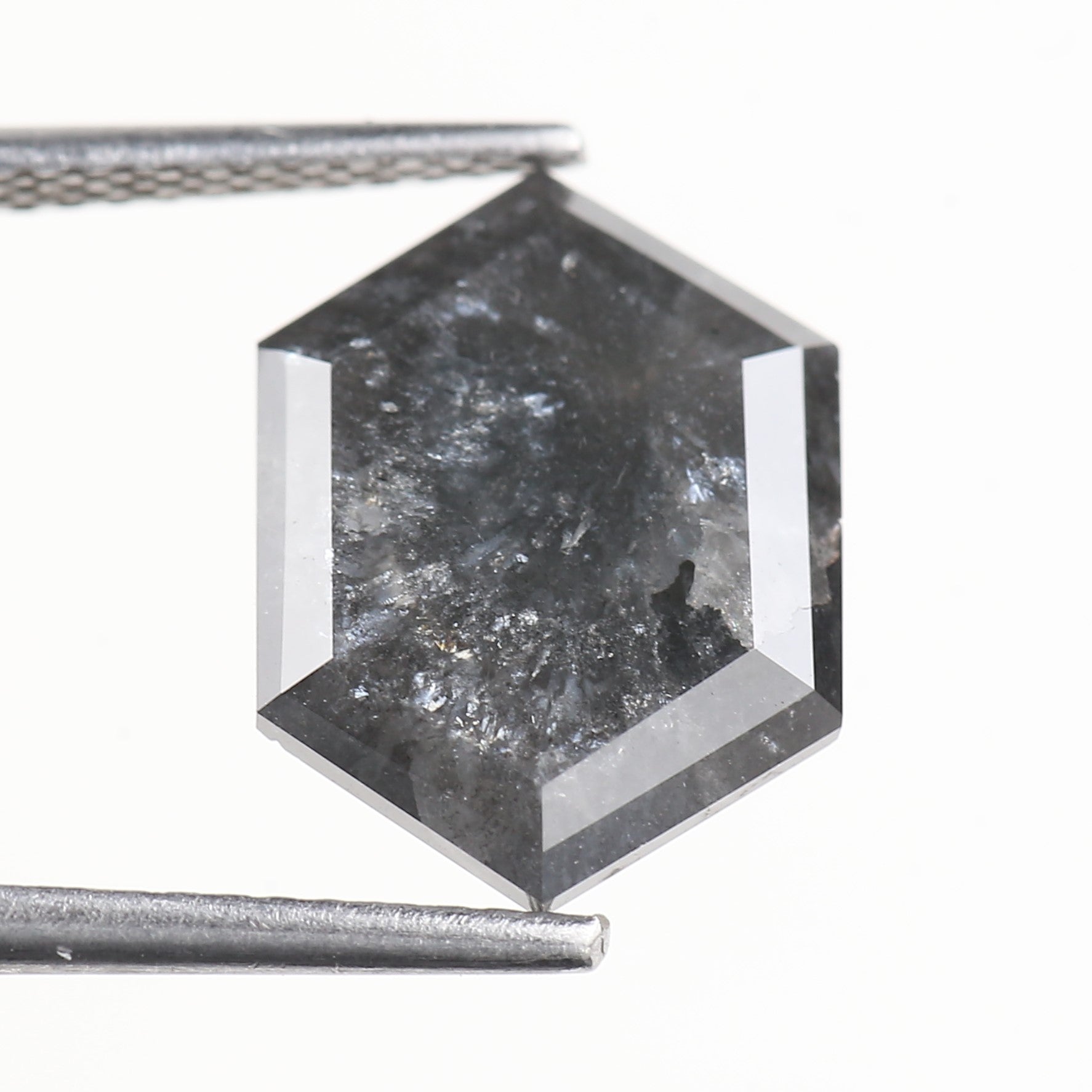 5 Carat Natural Gray Salt And Pepper Hexagon Cut Diamond 13.27 MM