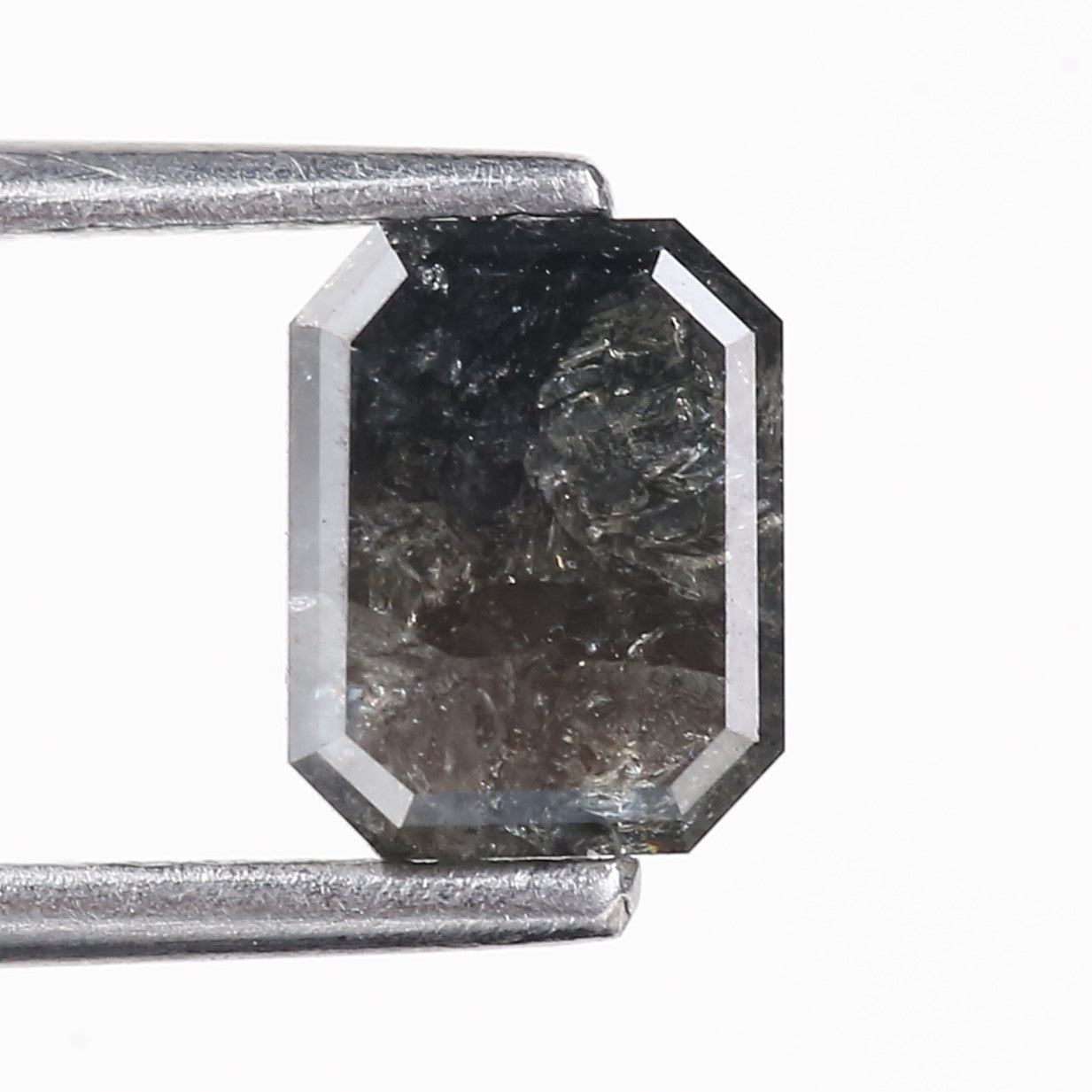 0.93 Carat Natural Black Emerald Cut Salt And Pepper Diamond 6.63 MM