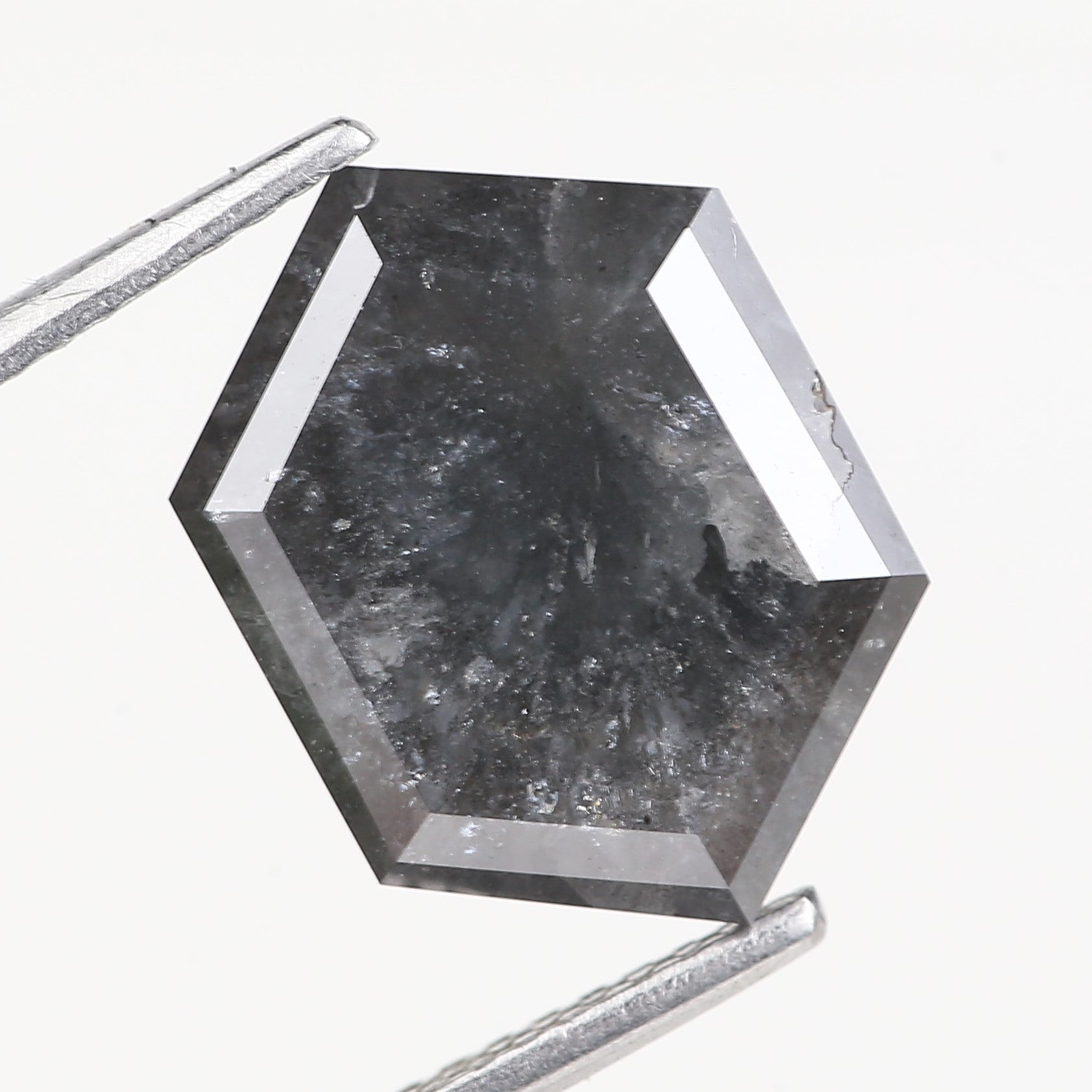 5 Carat Natural Gray Salt And Pepper Hexagon Cut Diamond 13.27 MM