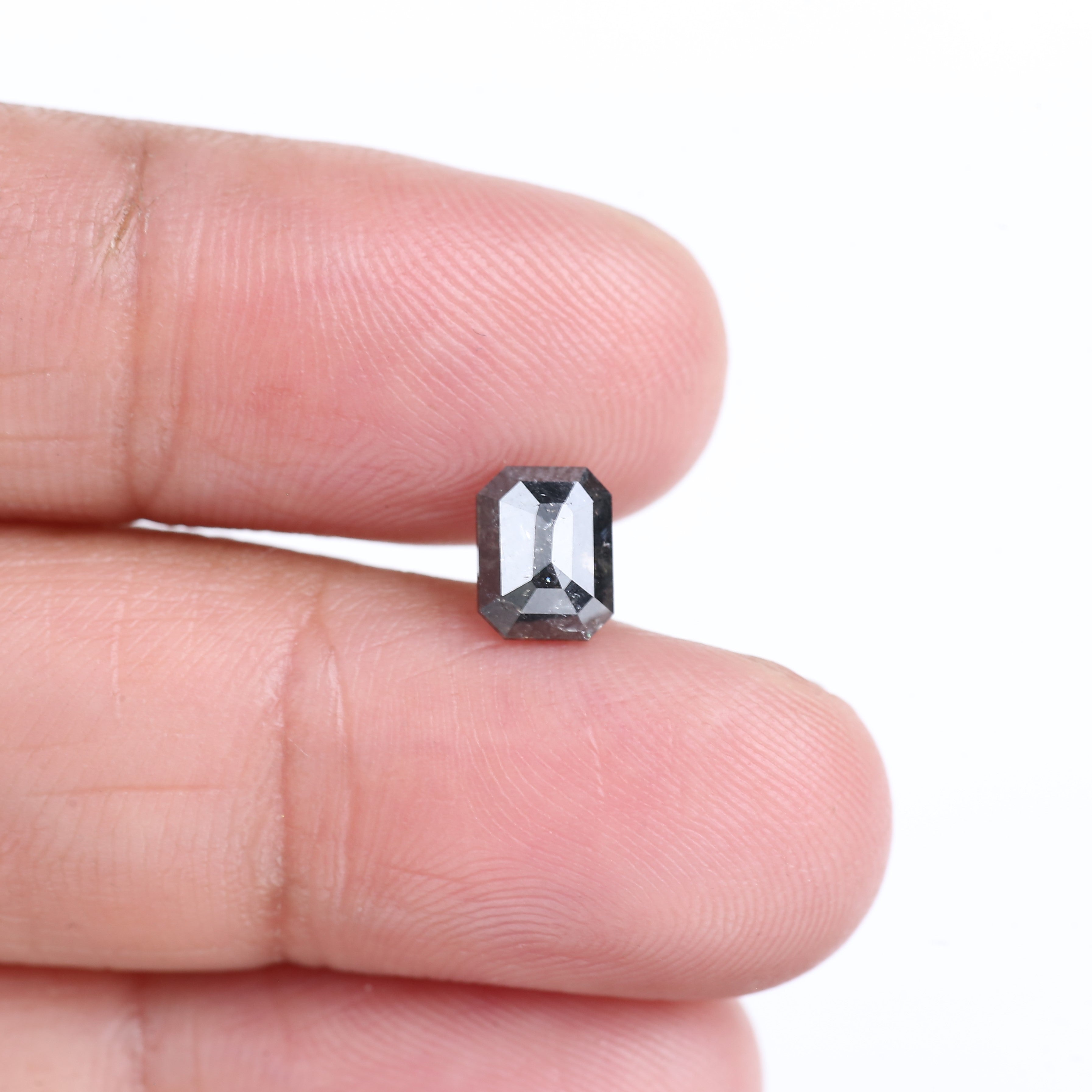 0.93 Carat Natural Black Emerald Cut Salt And Pepper Diamond 6.63 MM