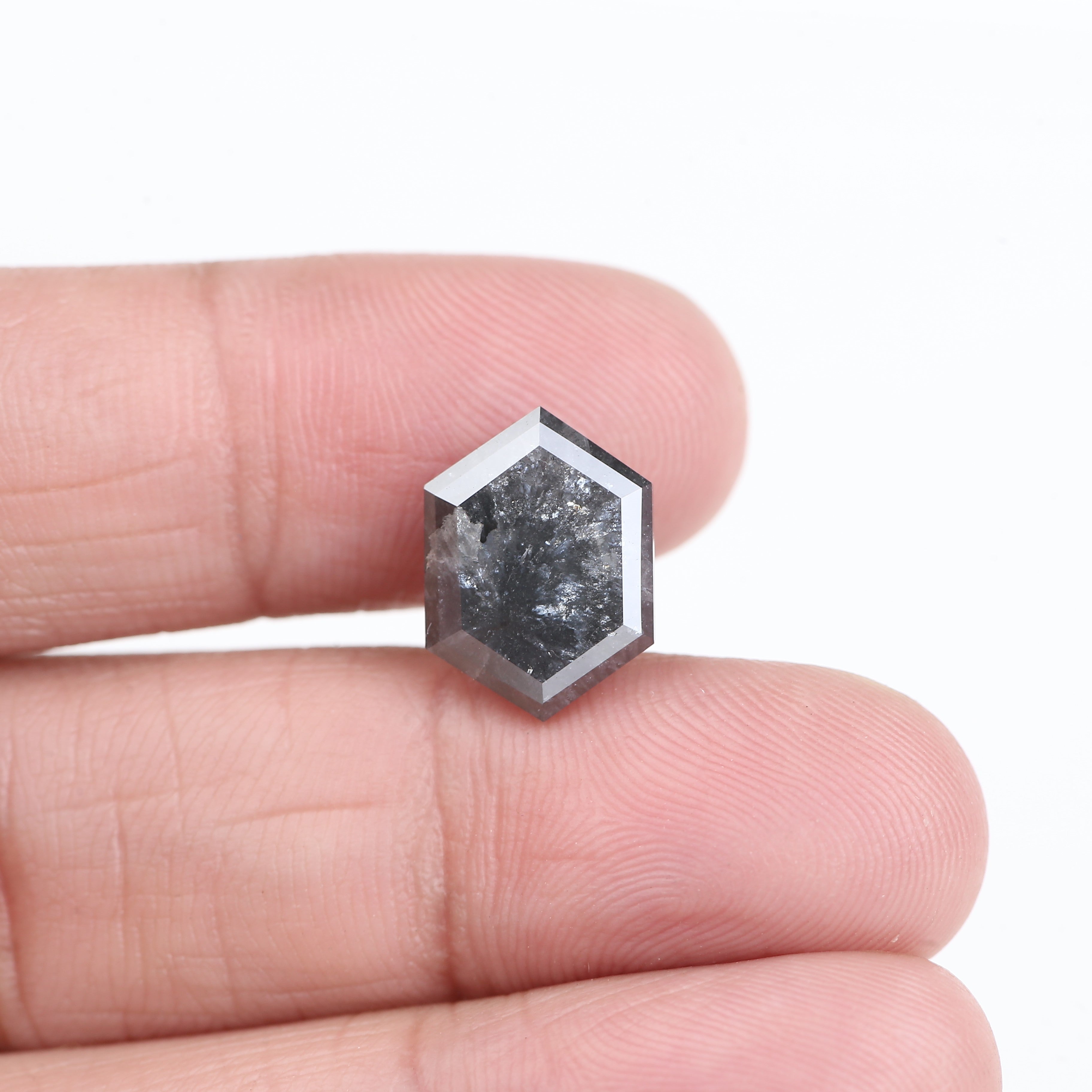 5 Carat Natural Gray Salt And Pepper Hexagon Cut Diamond 13.27 MM
