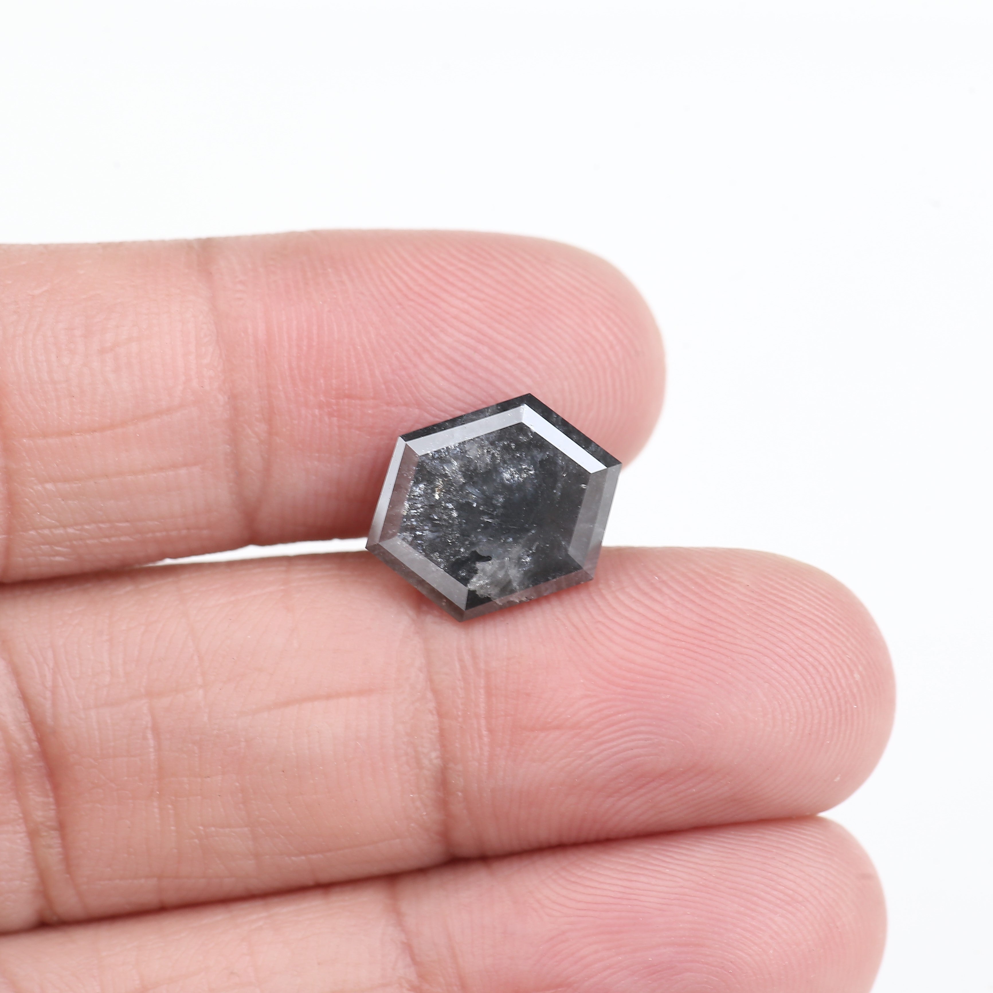 5 Carat Natural Gray Salt And Pepper Hexagon Cut Diamond 13.27 MM