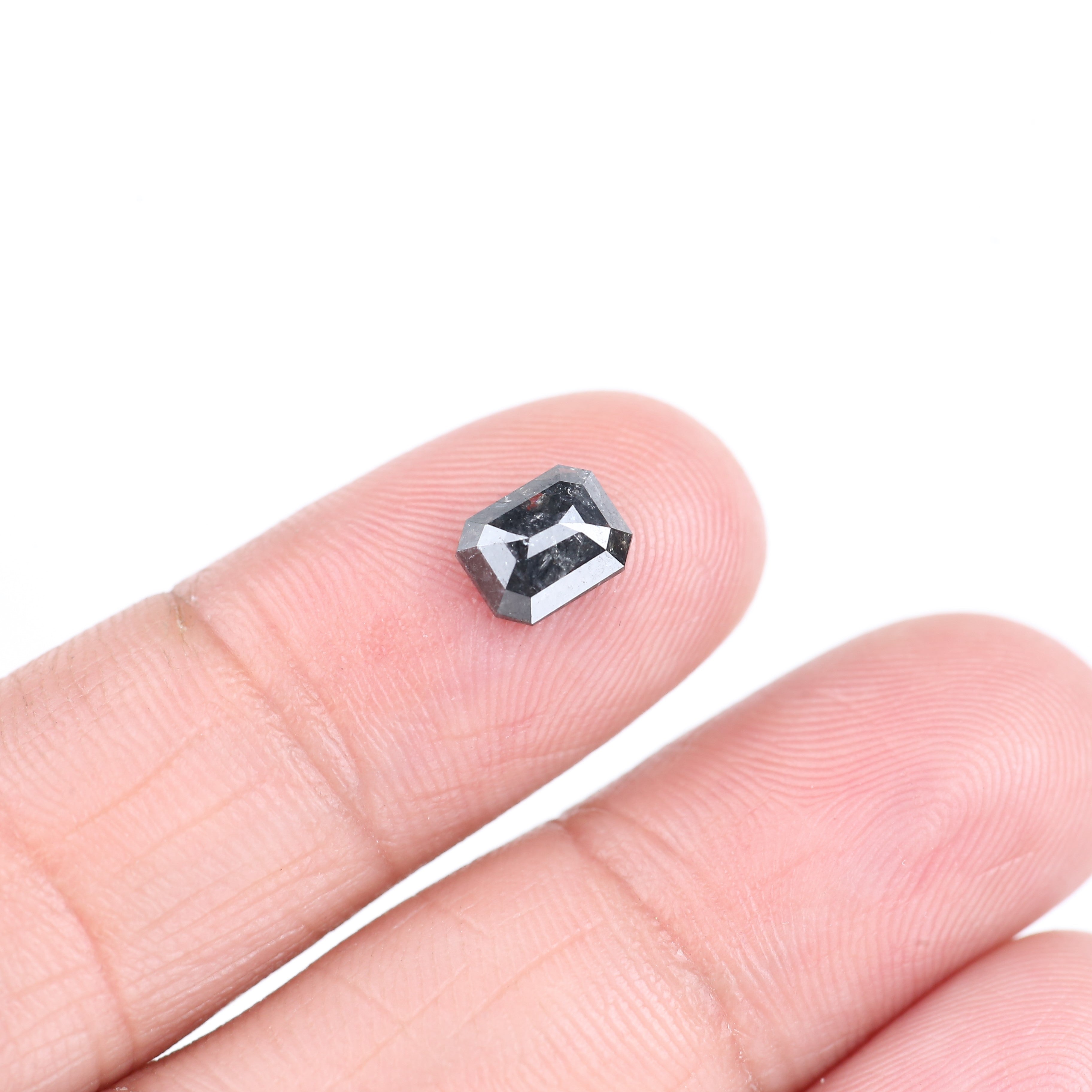 0.93 Carat Natural Black Emerald Cut Salt And Pepper Diamond 6.63 MM