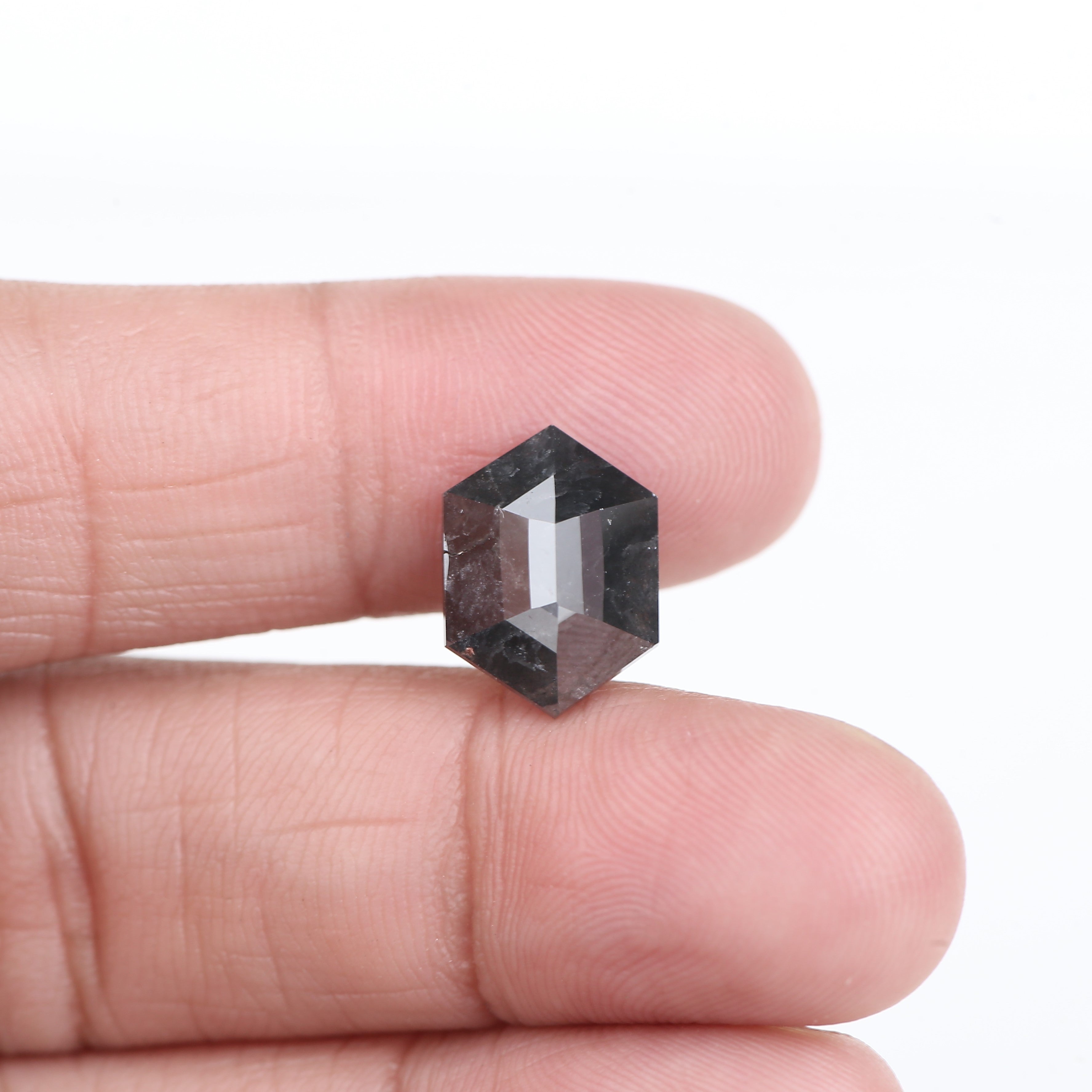 5 Carat Natural Gray Salt And Pepper Hexagon Cut Diamond 13.27 MM