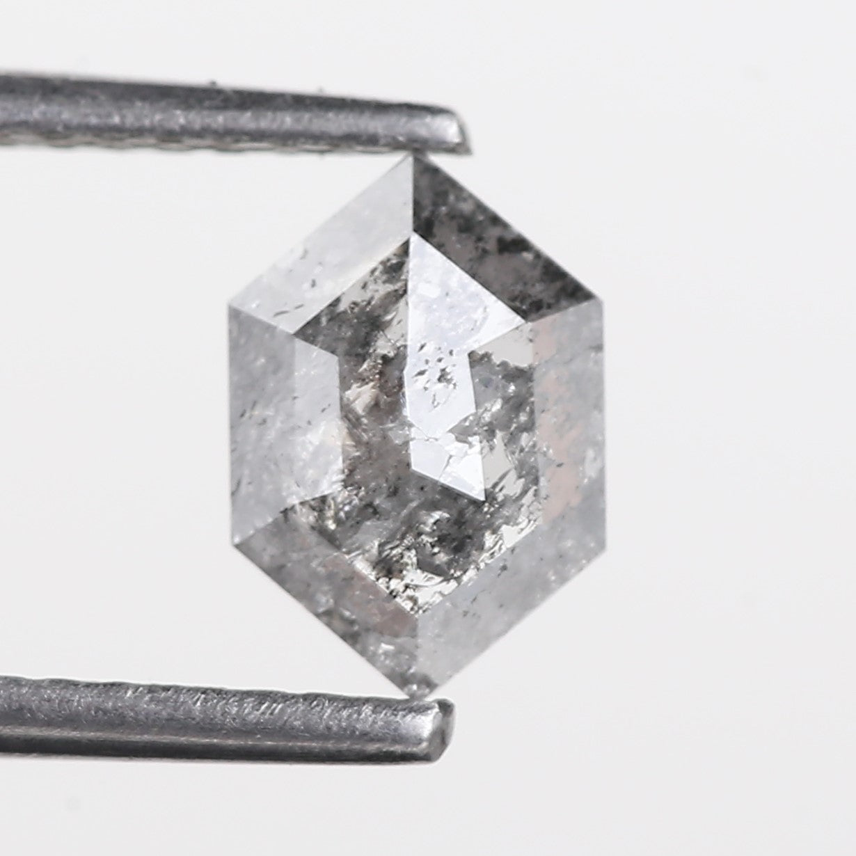 0.73 Carat Hexagon Salt Pepper Natural Grey diamonds For Sale 7.64 MM