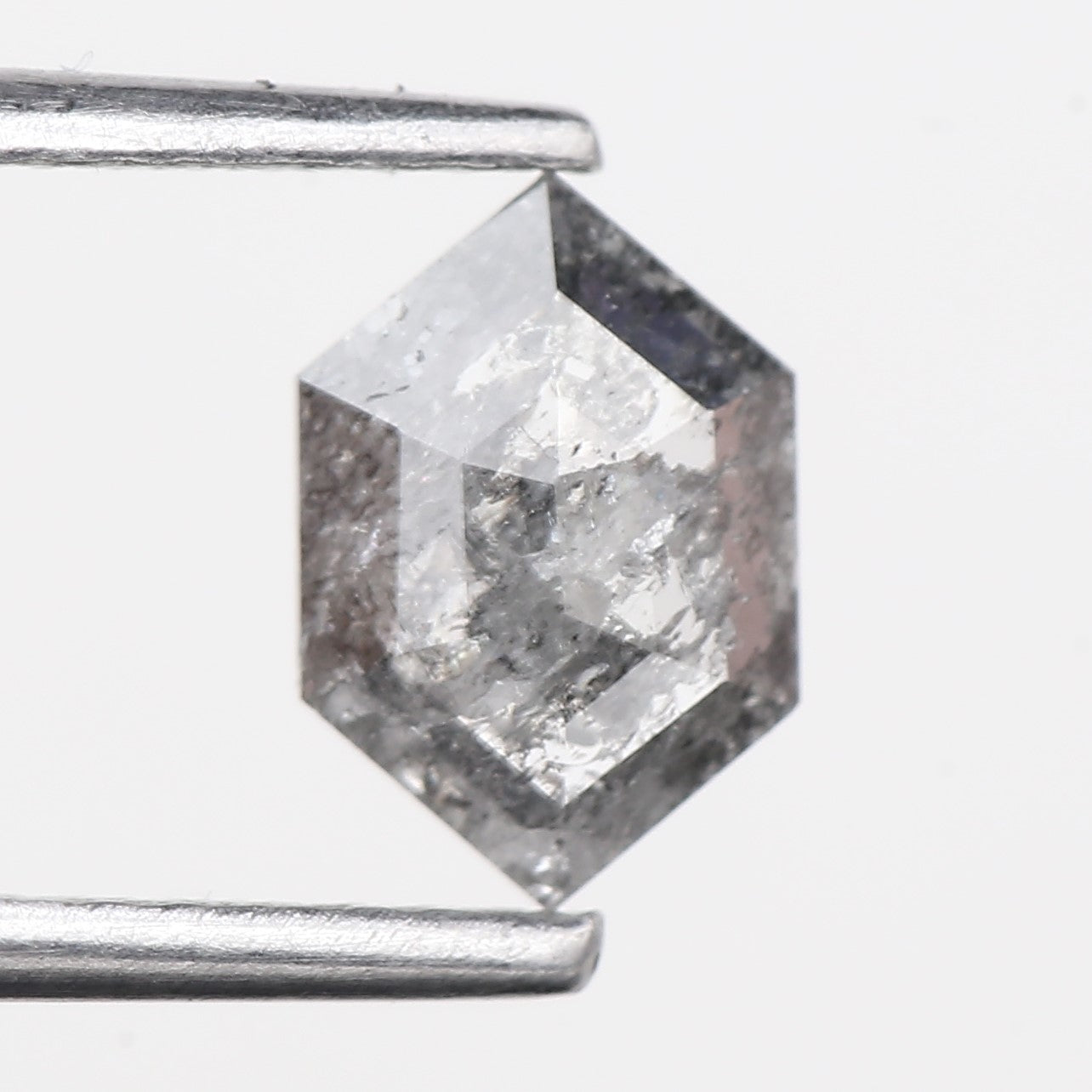 0.73 Carat Hexagon Salt Pepper Natural Grey diamonds For Sale 7.64 MM