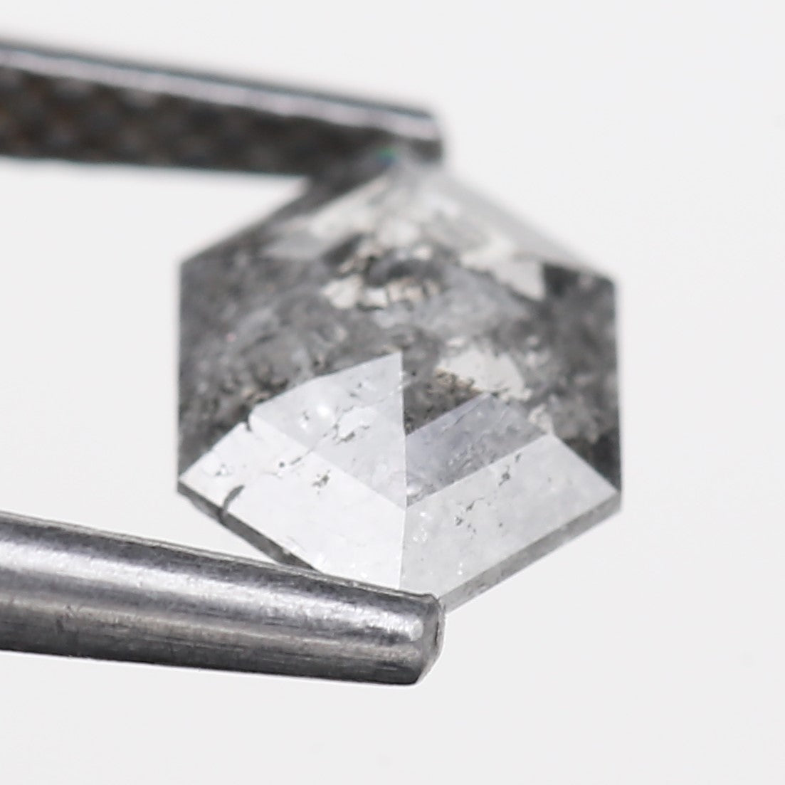 0.73 Carat Hexagon Salt Pepper Natural Grey diamonds For Sale 7.64 MM