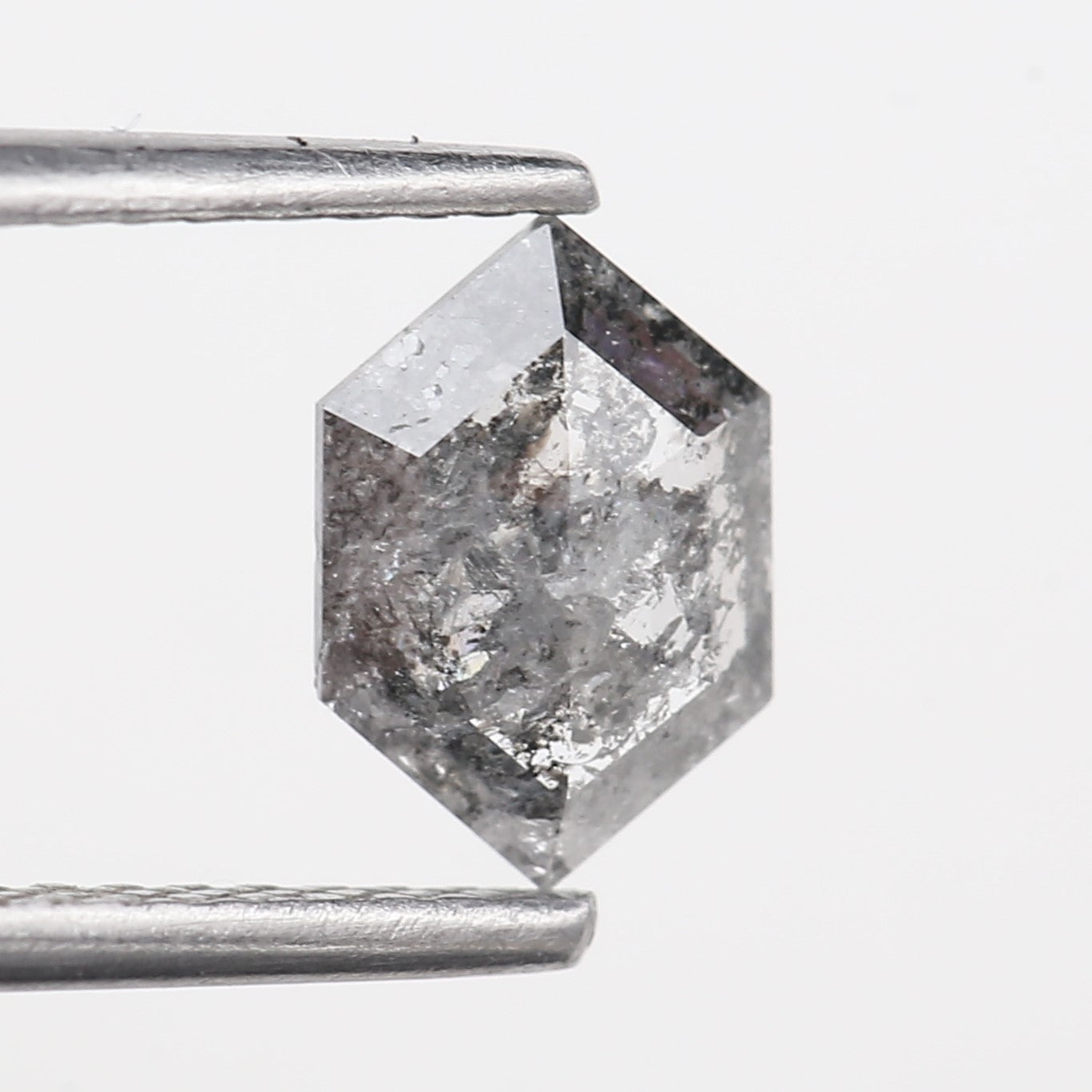 0.73 Carat Hexagon Salt Pepper Natural Grey diamonds For Sale 7.64 MM