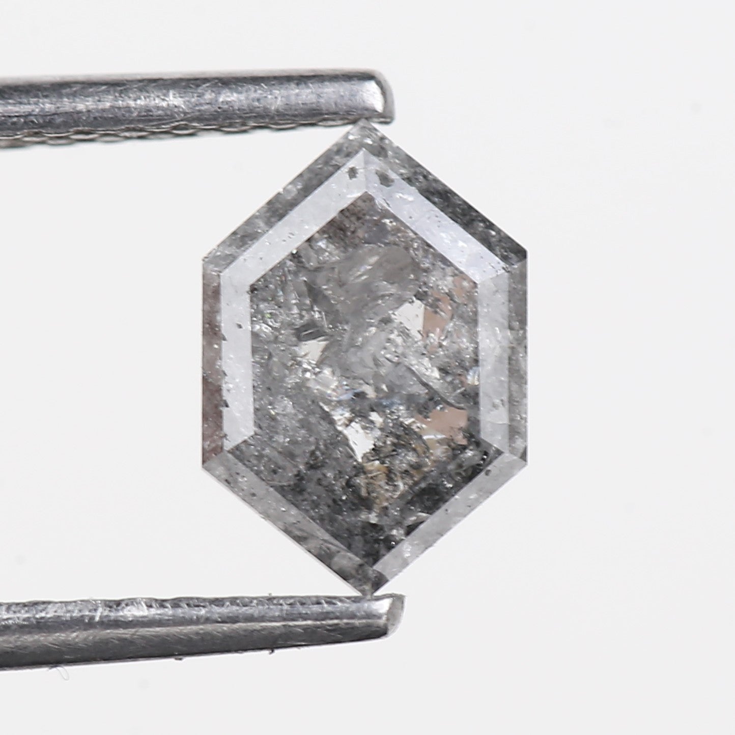 0.73 Carat Hexagon Salt Pepper Natural Grey diamonds For Sale 7.64 MM