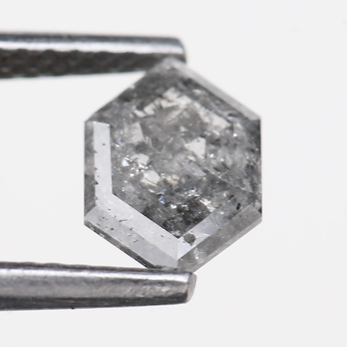 0.73 Carat Hexagon Salt Pepper Natural Grey diamonds For Sale 7.64 MM