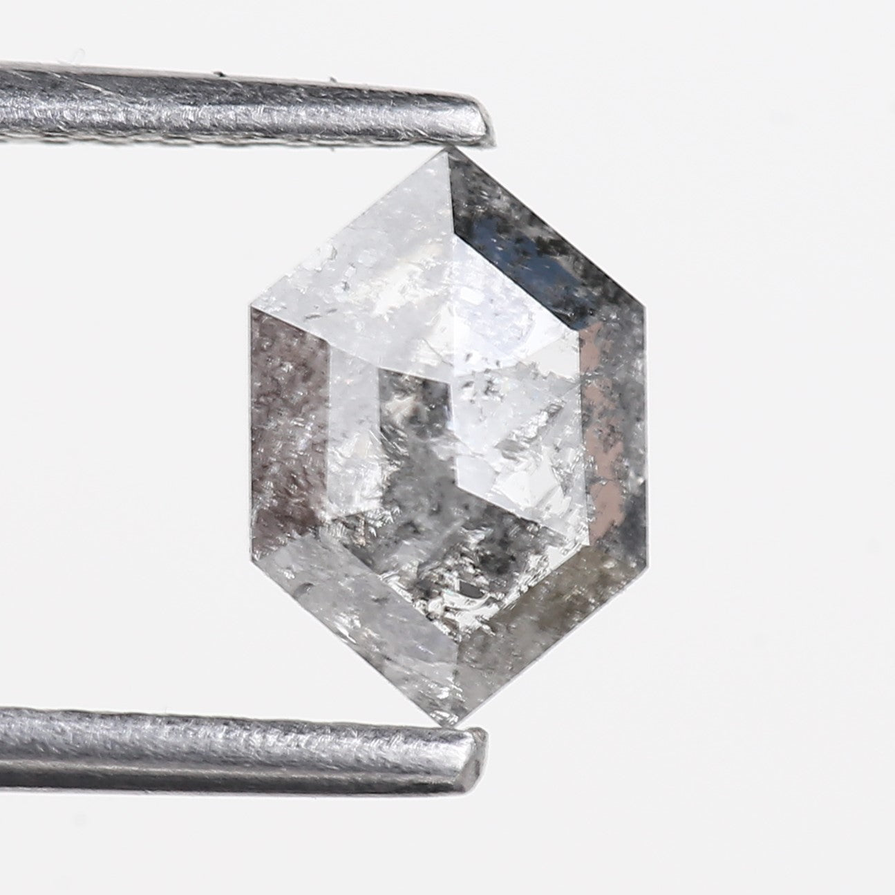 0.73 Carat Hexagon Salt Pepper Natural Grey diamonds For Sale 7.64 MM