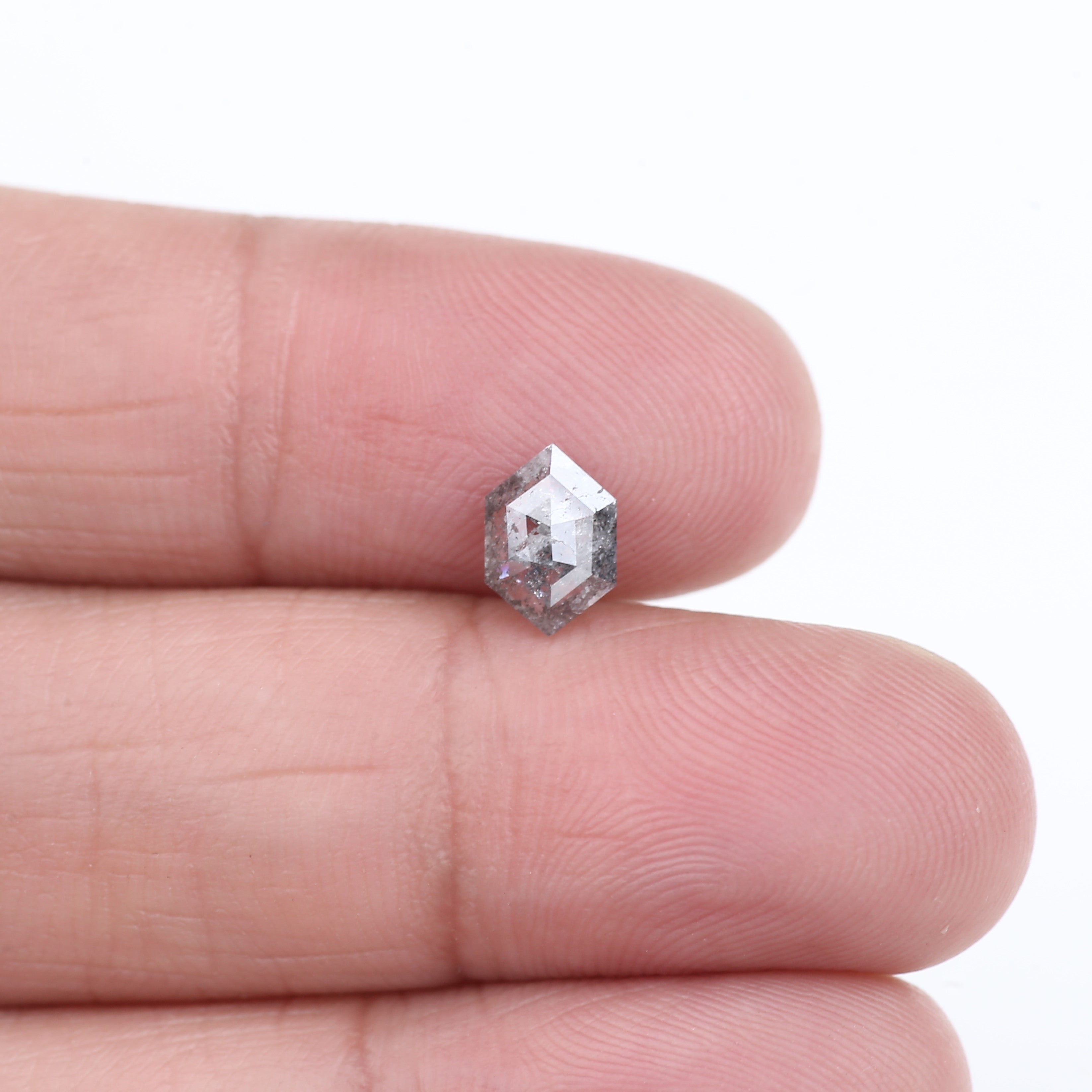 0.73 Carat Hexagon Salt Pepper Natural Grey diamonds For Sale 7.64 MM