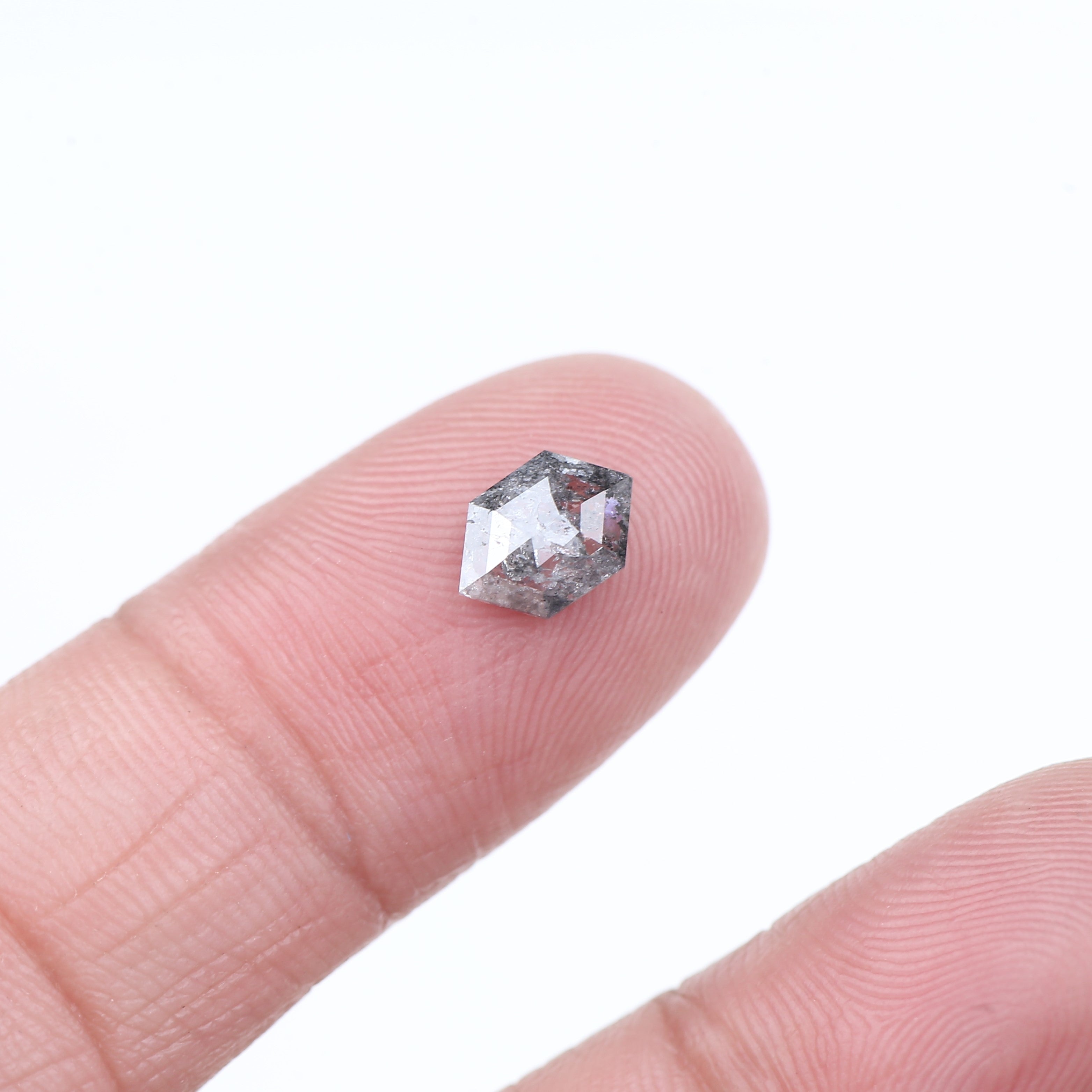 0.73 Carat Hexagon Salt Pepper Natural Grey diamonds For Sale 7.64 MM