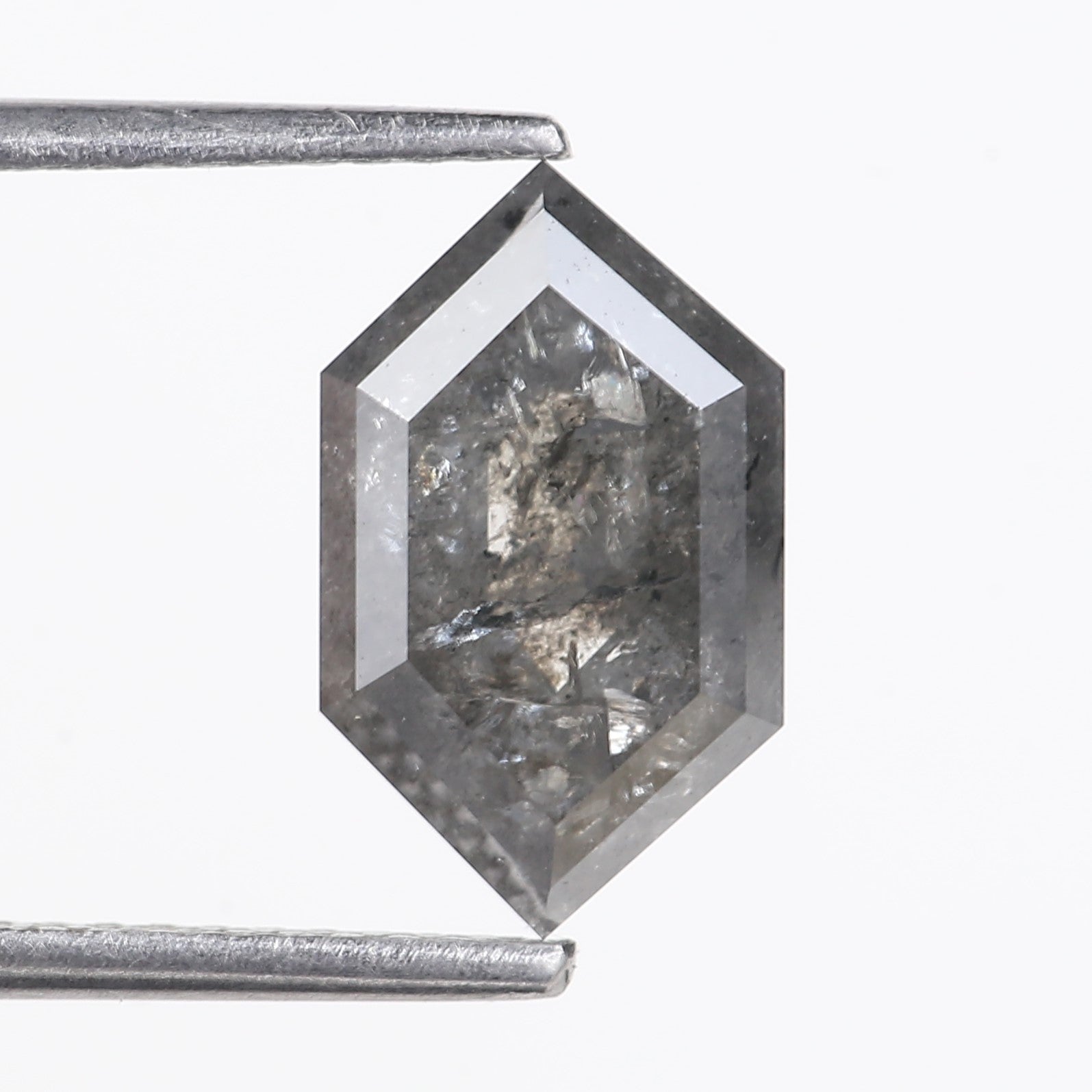 2.56 Carat Natural Salt Pepper Hexagon Cut Grey Diamond 11.60 MM