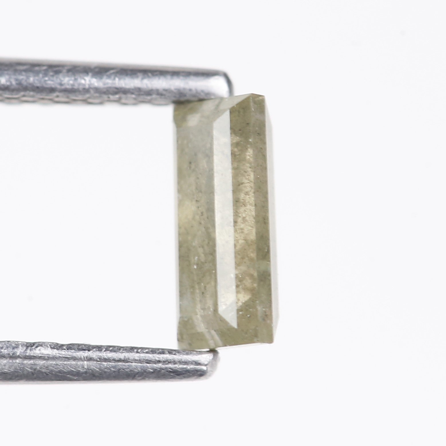 0.49 Carat Natural Light Gray Green Baguette Cut Salt And Pepper Diamond 6.10 MM