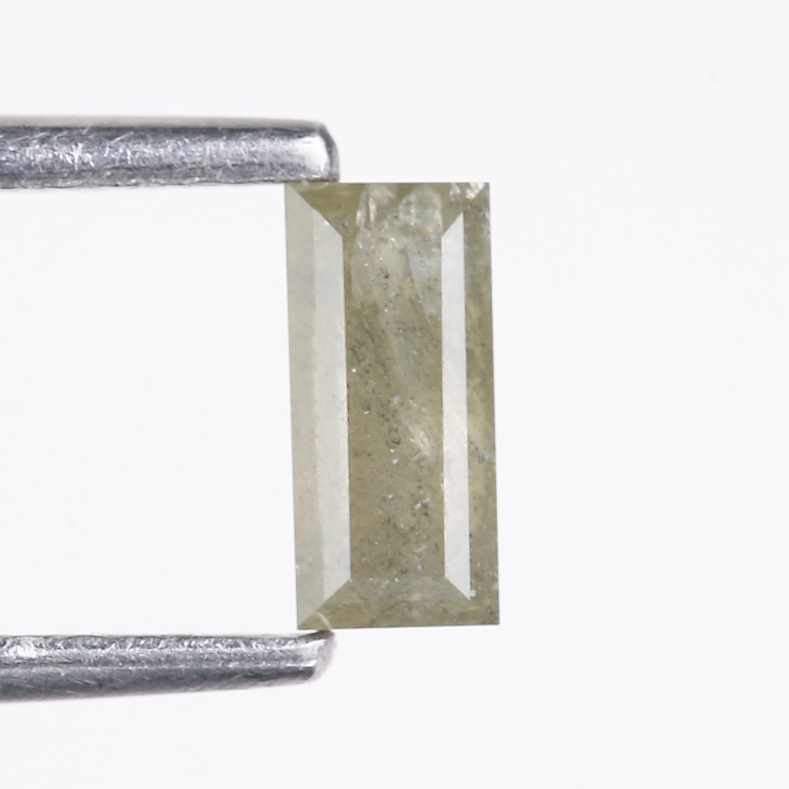 0.49 Carat Natural Light Gray Green Baguette Cut Salt And Pepper Diamond 6.10 MM
