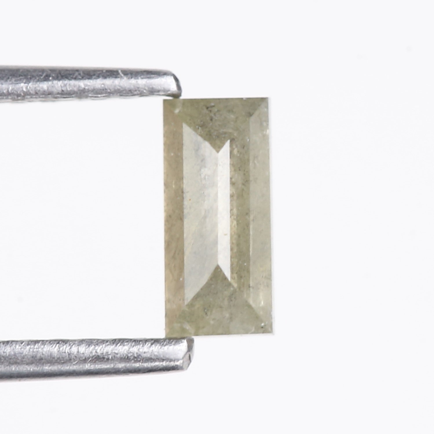 0.49 Carat Natural Light Gray Green Baguette Cut Salt And Pepper Diamond 6.10 MM