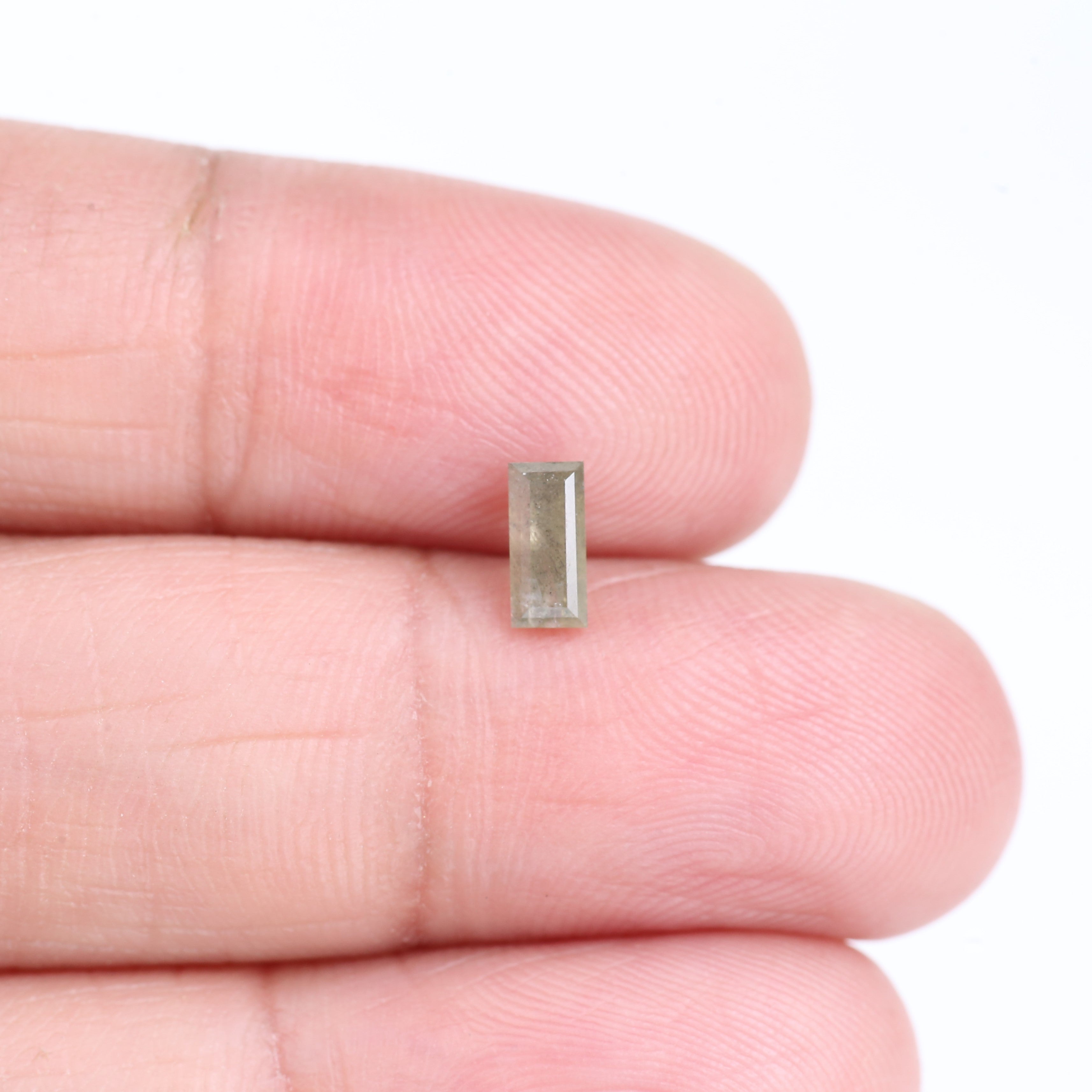 0.49 Carat Natural Light Gray Green Baguette Cut Salt And Pepper Diamond 6.10 MM