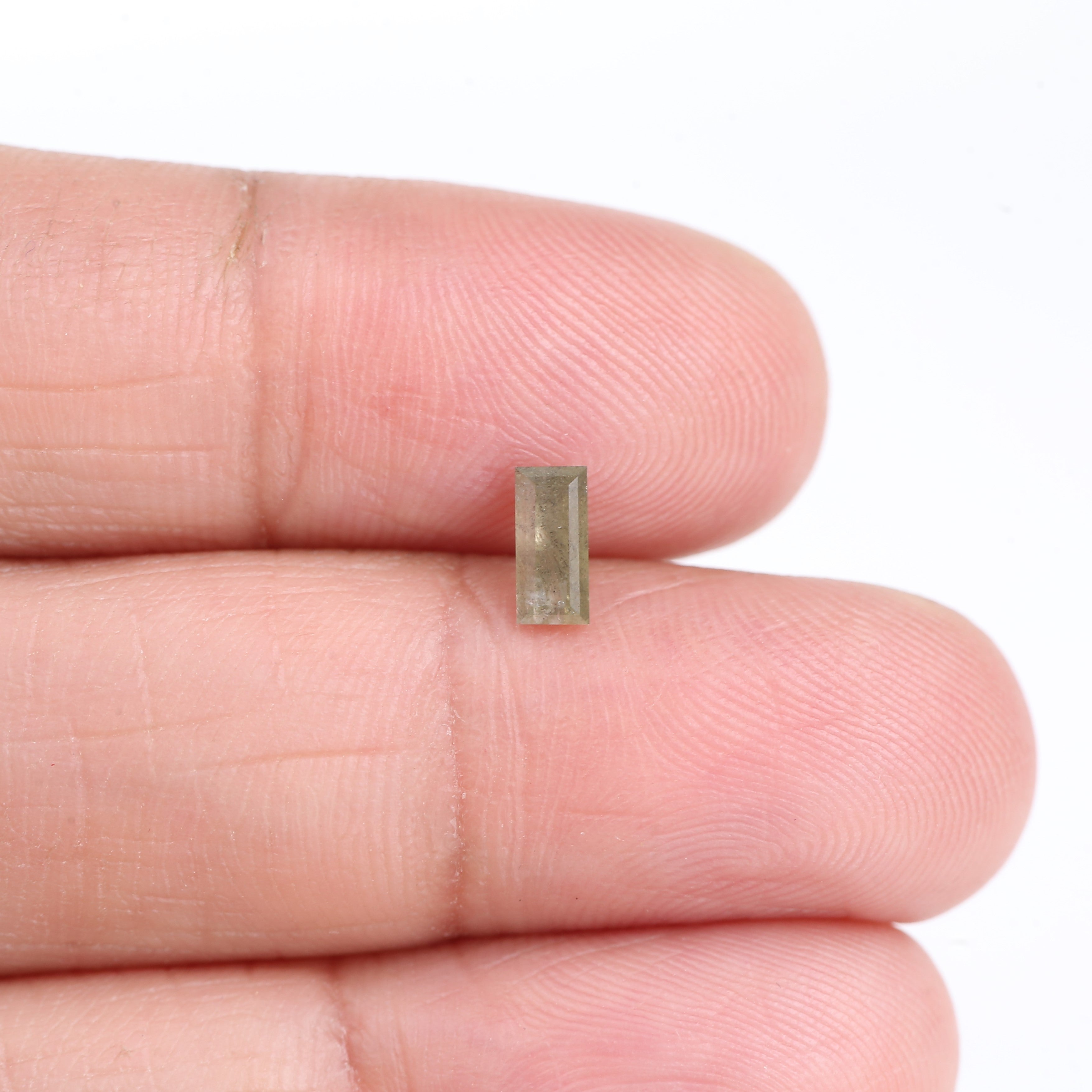 0.49 Carat Natural Light Gray Green Baguette Cut Salt And Pepper Diamond 6.10 MM