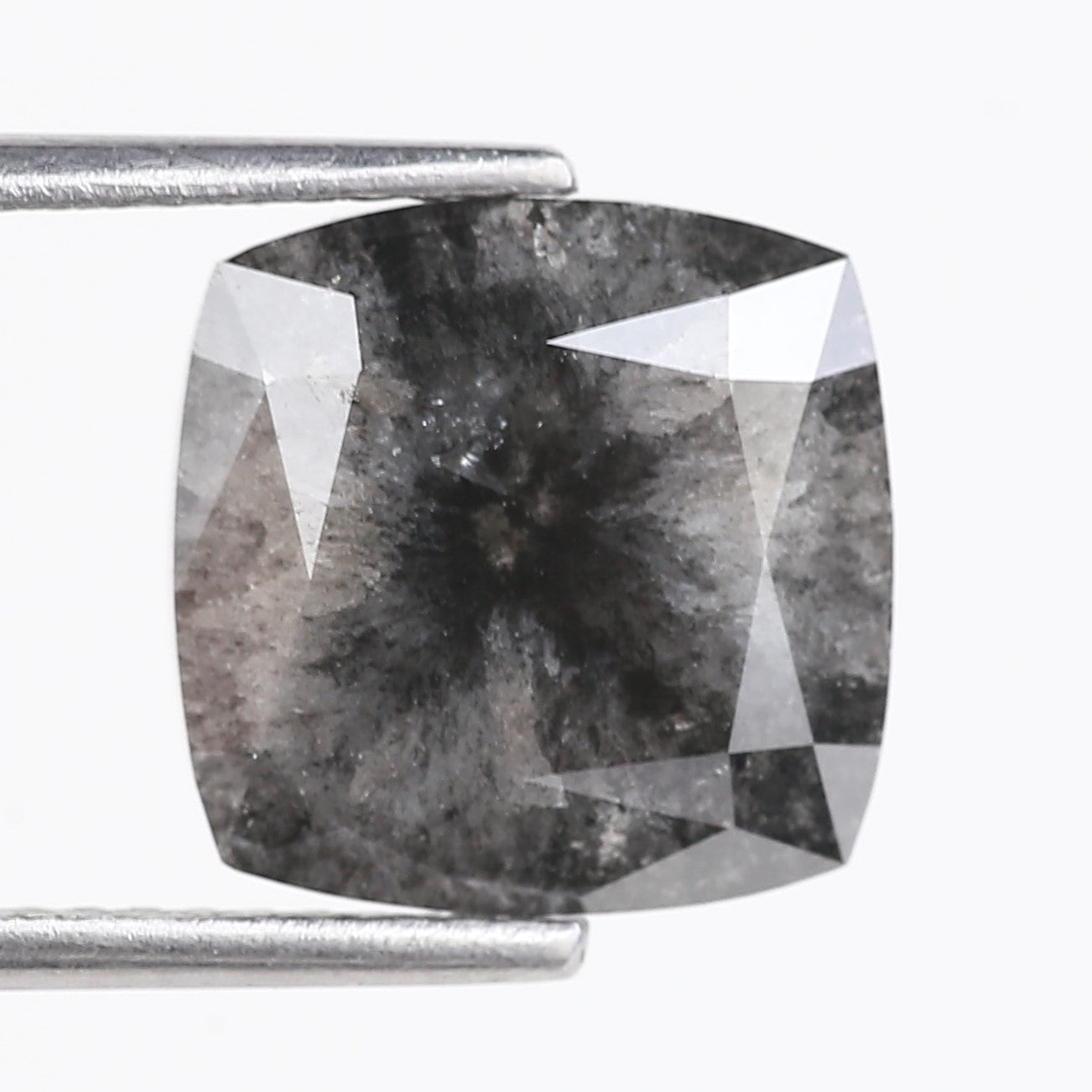 5.20 Carat Stormy Gray Cushion Cut Diamond Salt and Pepper 10.10 MM